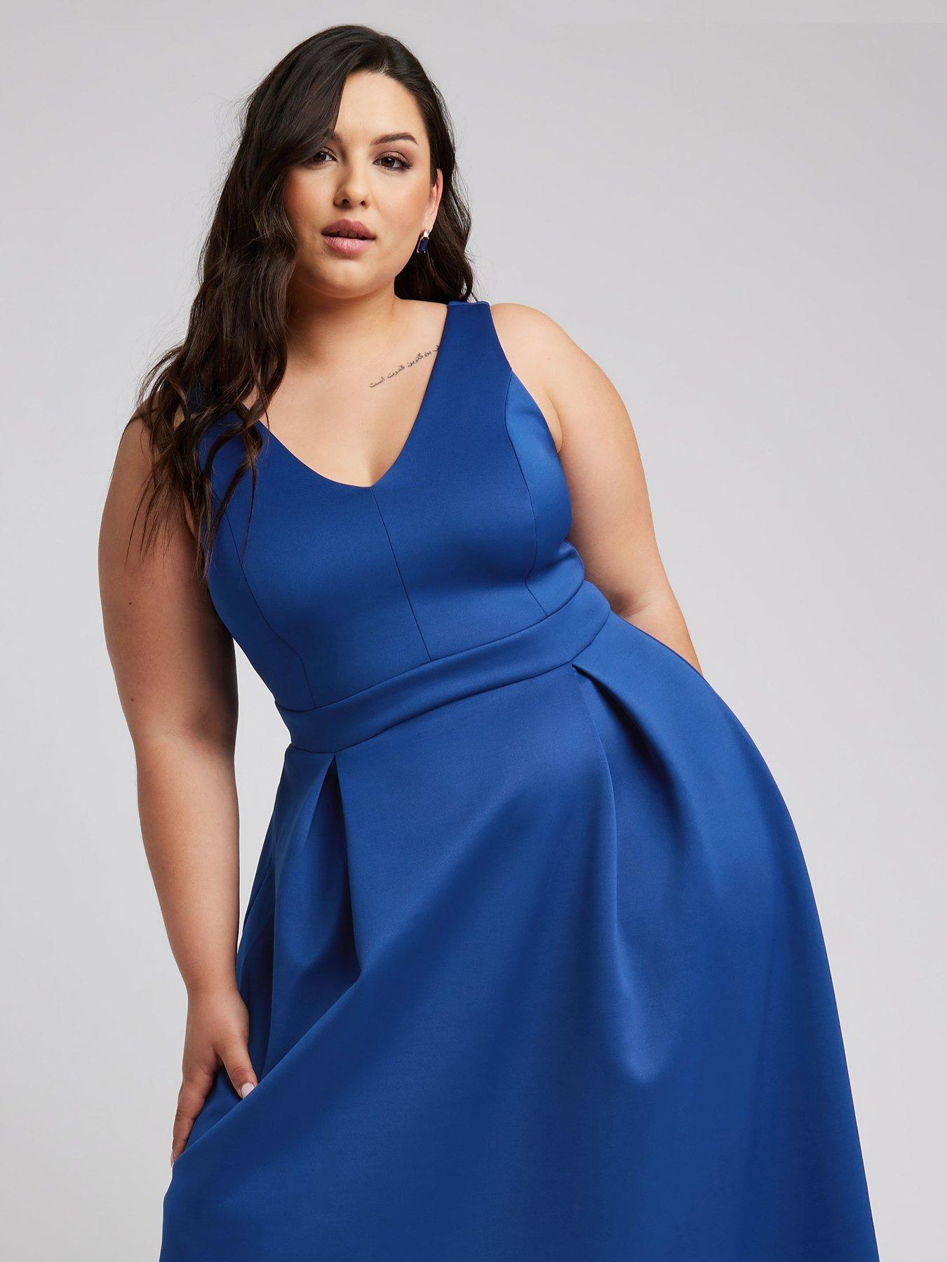 Curviss Frill V Neck Dress in Blue main image 1