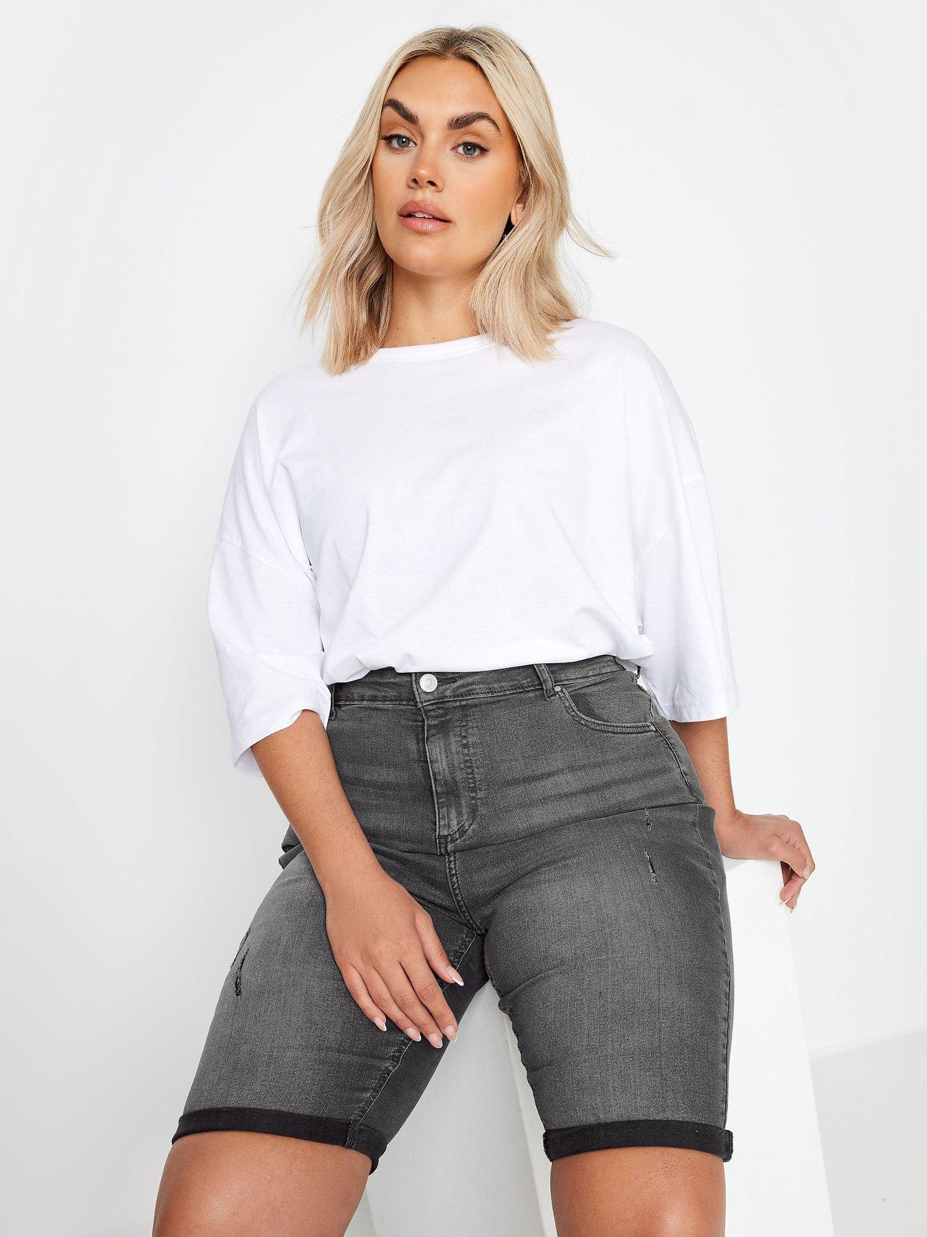 Image 1 of 4 of Yours Curve Cat Scratch Denim Short Grey