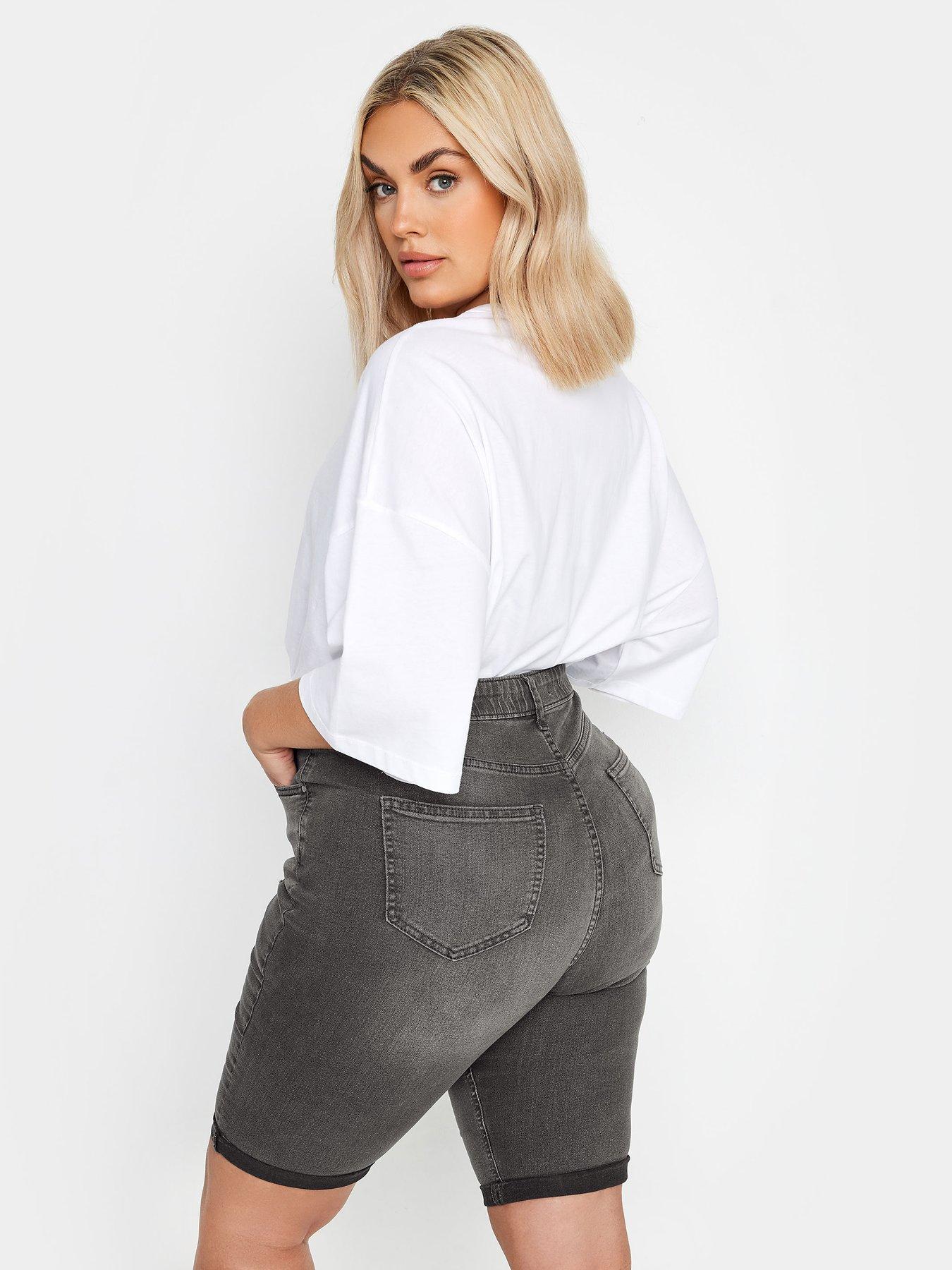Image 2 of 4 of Yours Curve Cat Scratch Denim Short Grey