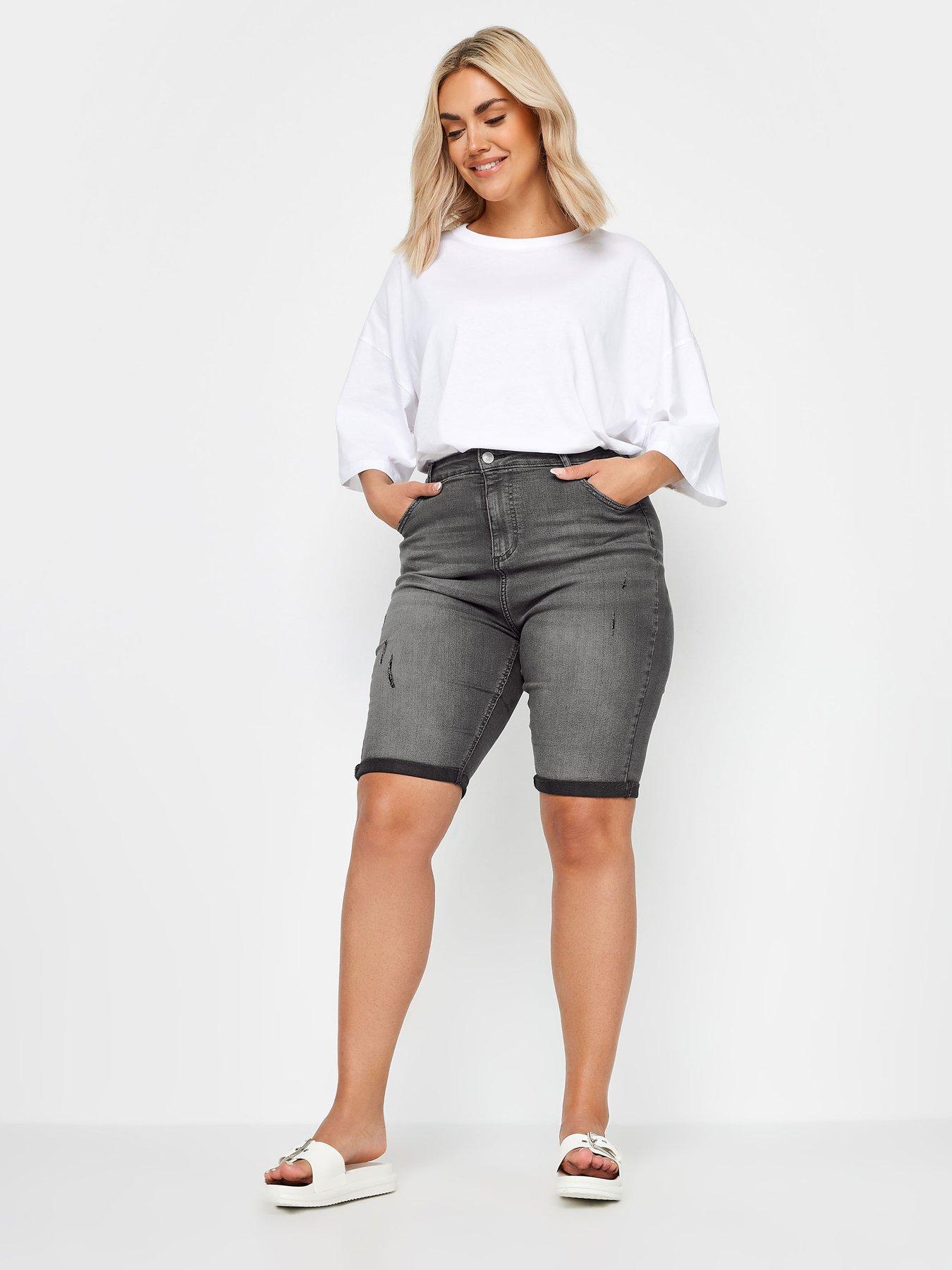 Image 3 of 4 of Yours Curve Cat Scratch Denim Short Grey