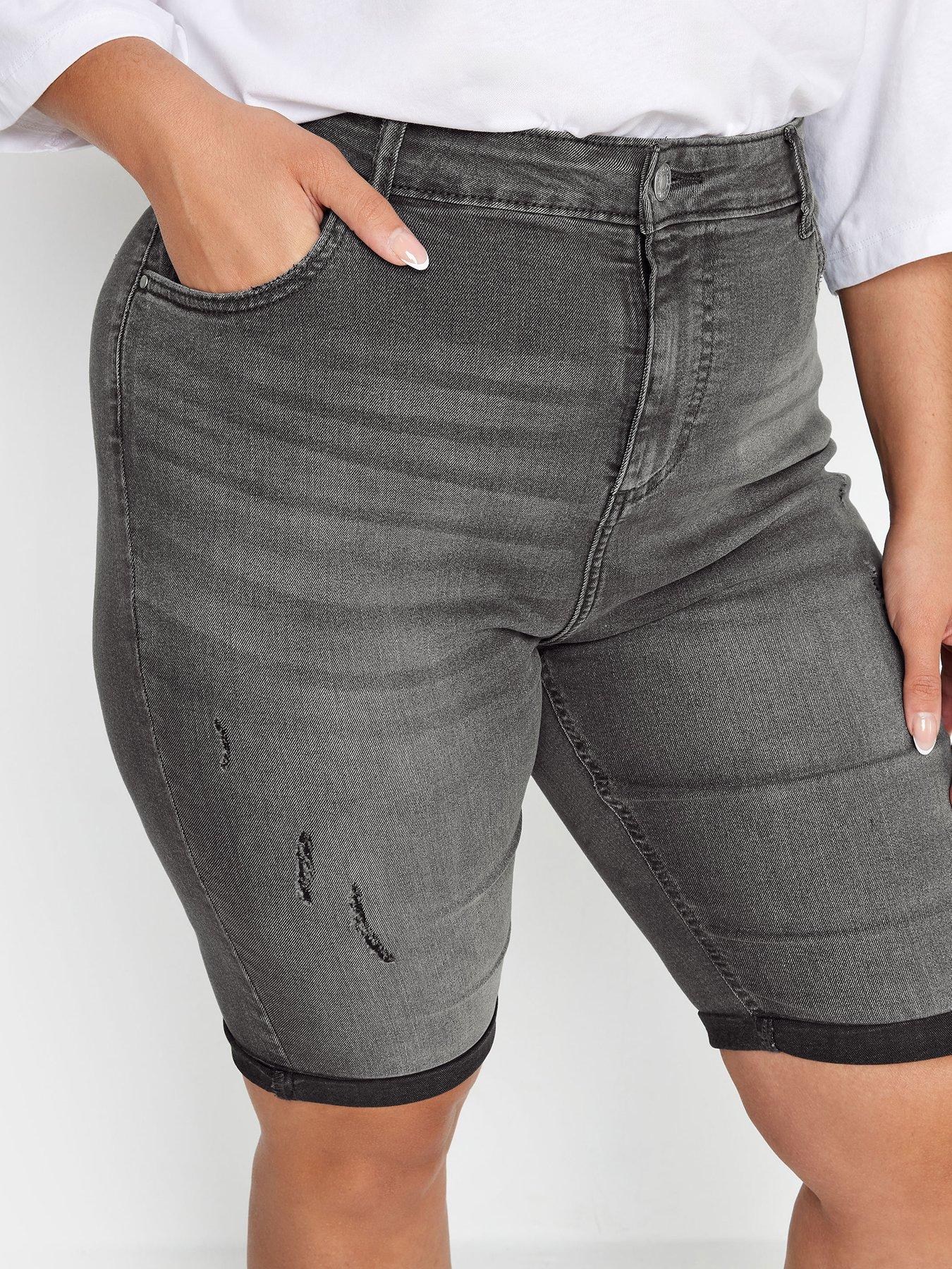 Image 4 of 4 of Yours Curve Cat Scratch Denim Short Grey