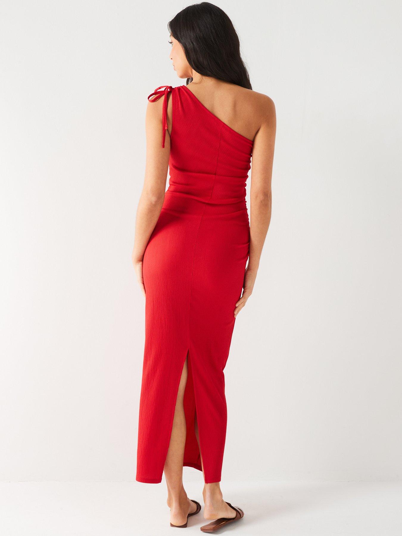 V by Very One Shoulder Crinkle Jersey Maxi Dress Red Very.co.uk