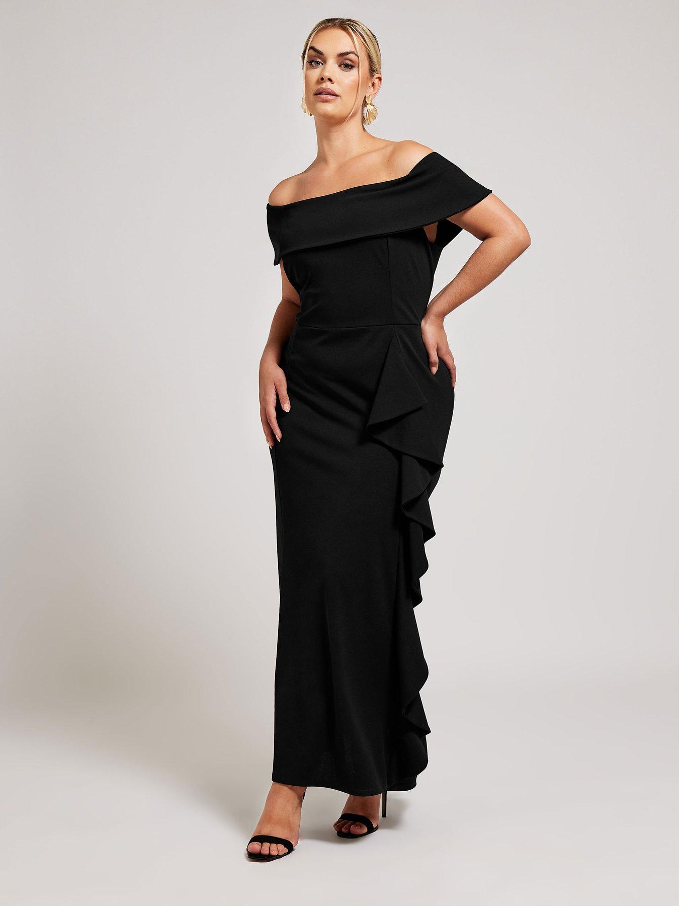 Yours Curve Ruffle Maxi Bardot Maxi Dress Black