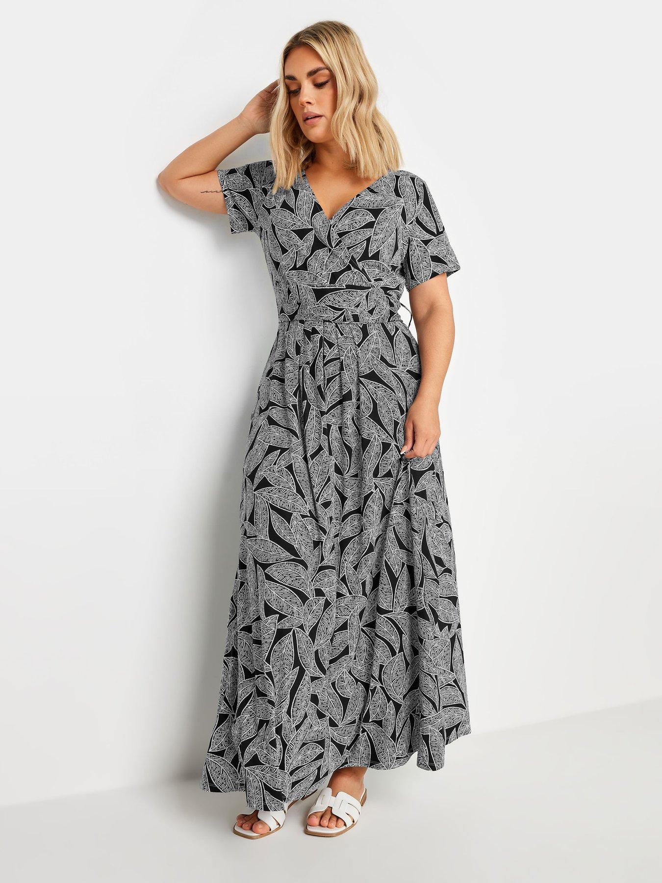 Yours Leaf Print Wrap Maxi Dress - Mono | Very.co.uk