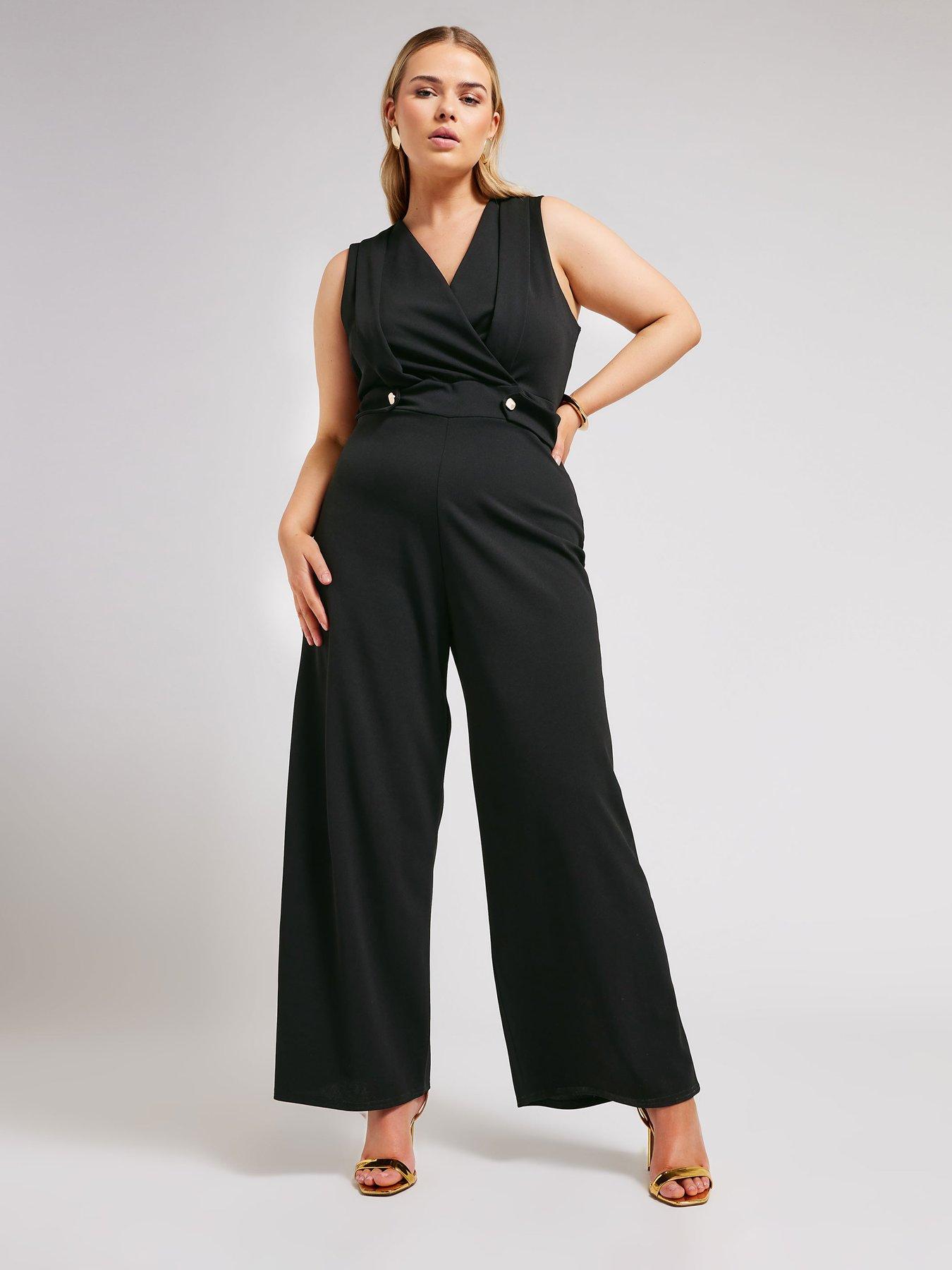 Yours Curve Wrap Tux Jumpsuit - Black