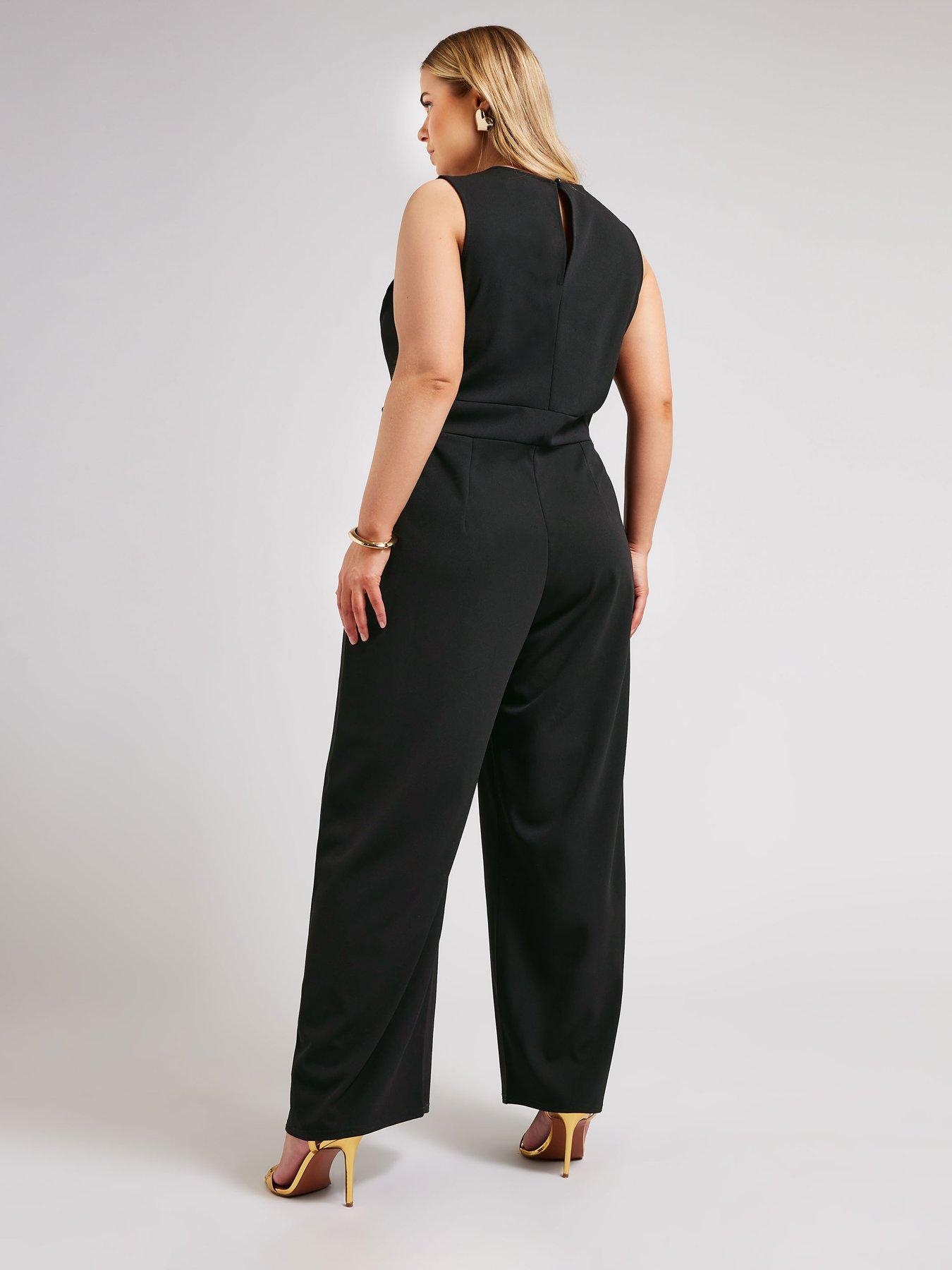 Yours Curve Wrap Tux Jumpsuit Black Very