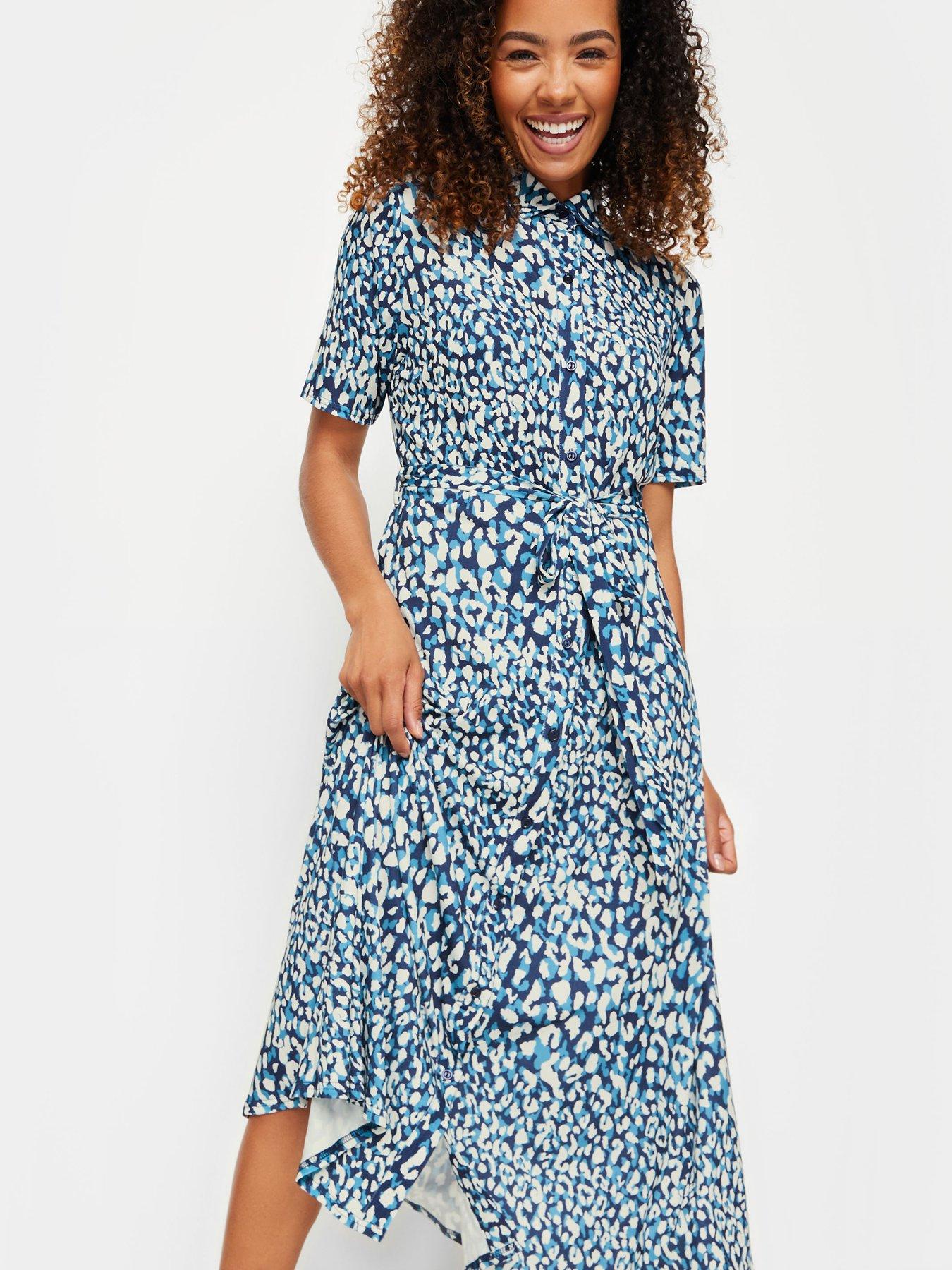 M&Co Printed Collared Shift Dress Blue/White Very