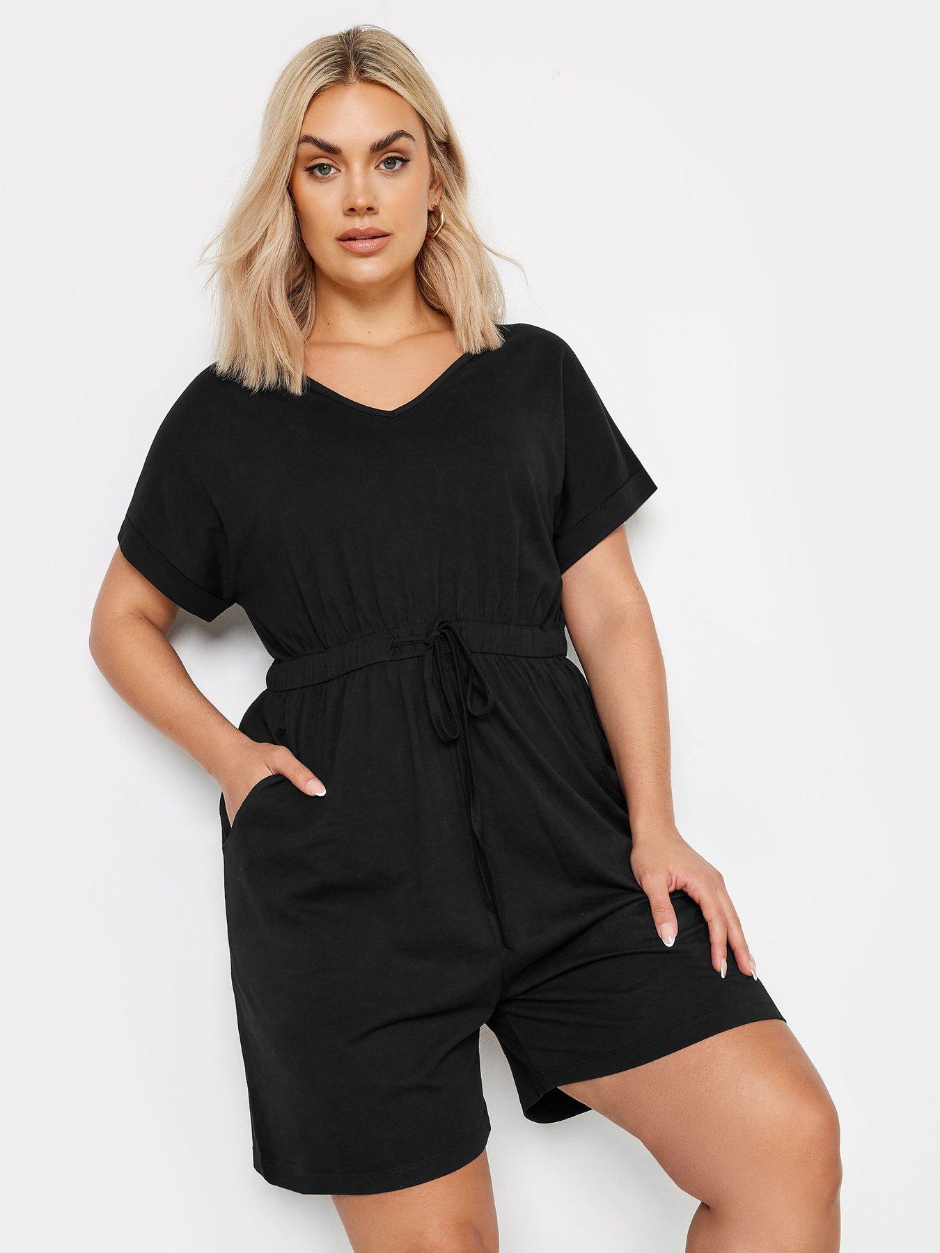 Yours Curve T-Shirt Drawcord Playsuit - Black | Very.co.uk