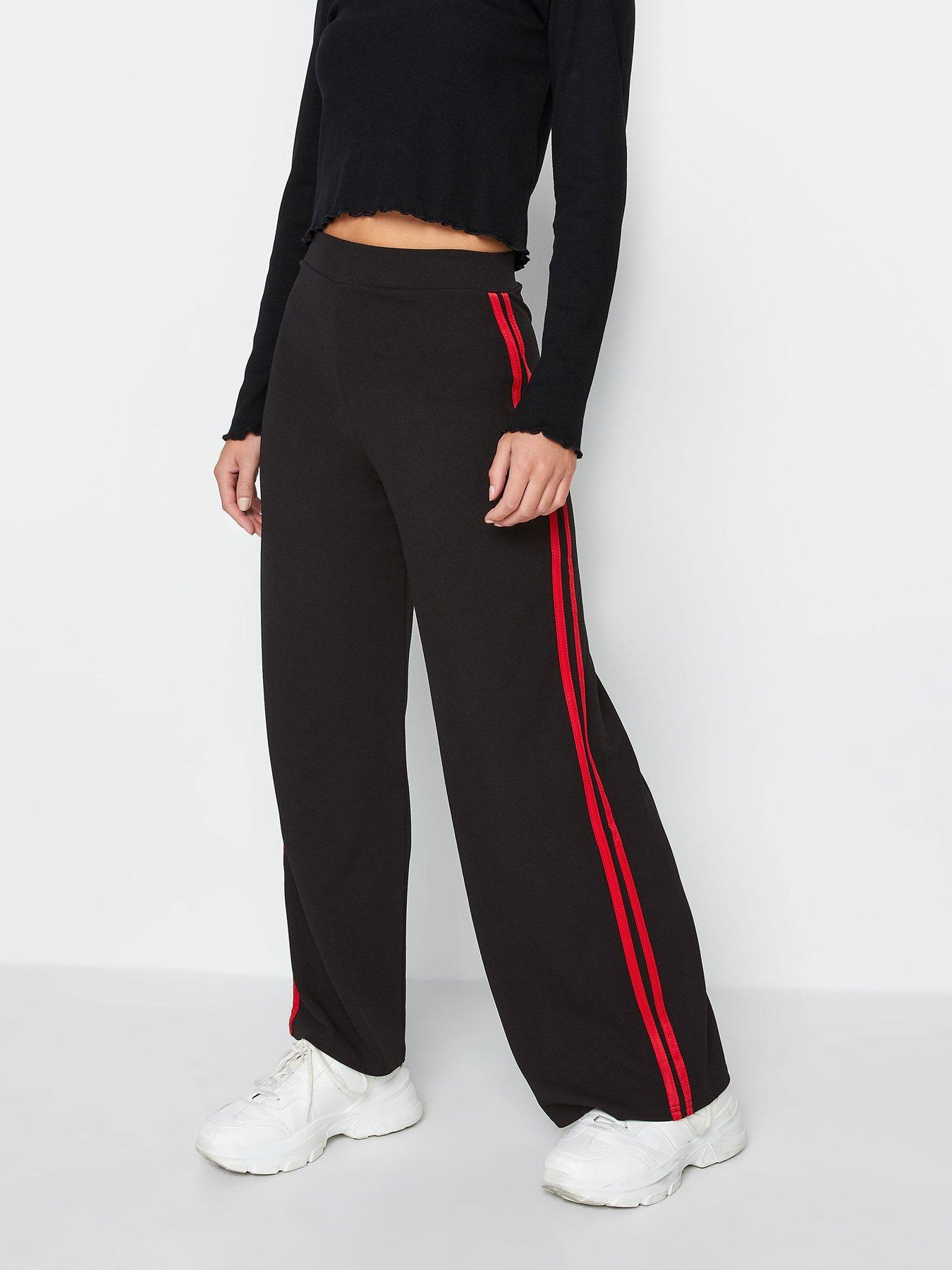 Petite Red Side Stripe Wide Leg Scuba Trousers