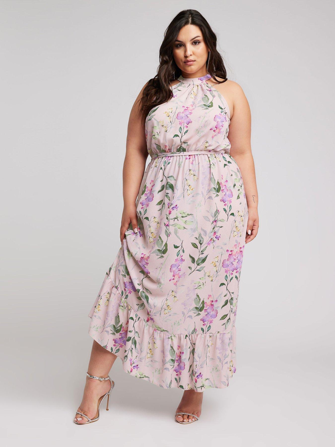 Yours Curve Floral Choker Tiered Dress