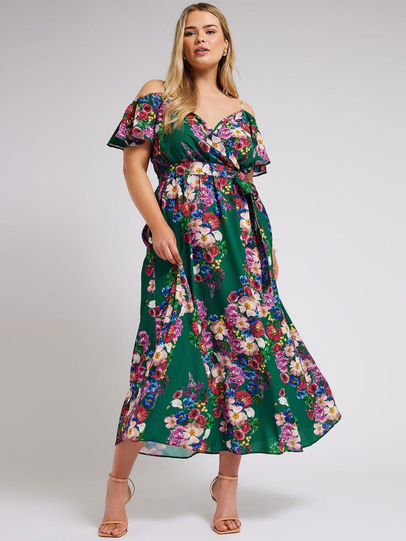 Yours Curve Floral Cold Shoulder Wrap Dress | Very.co.uk