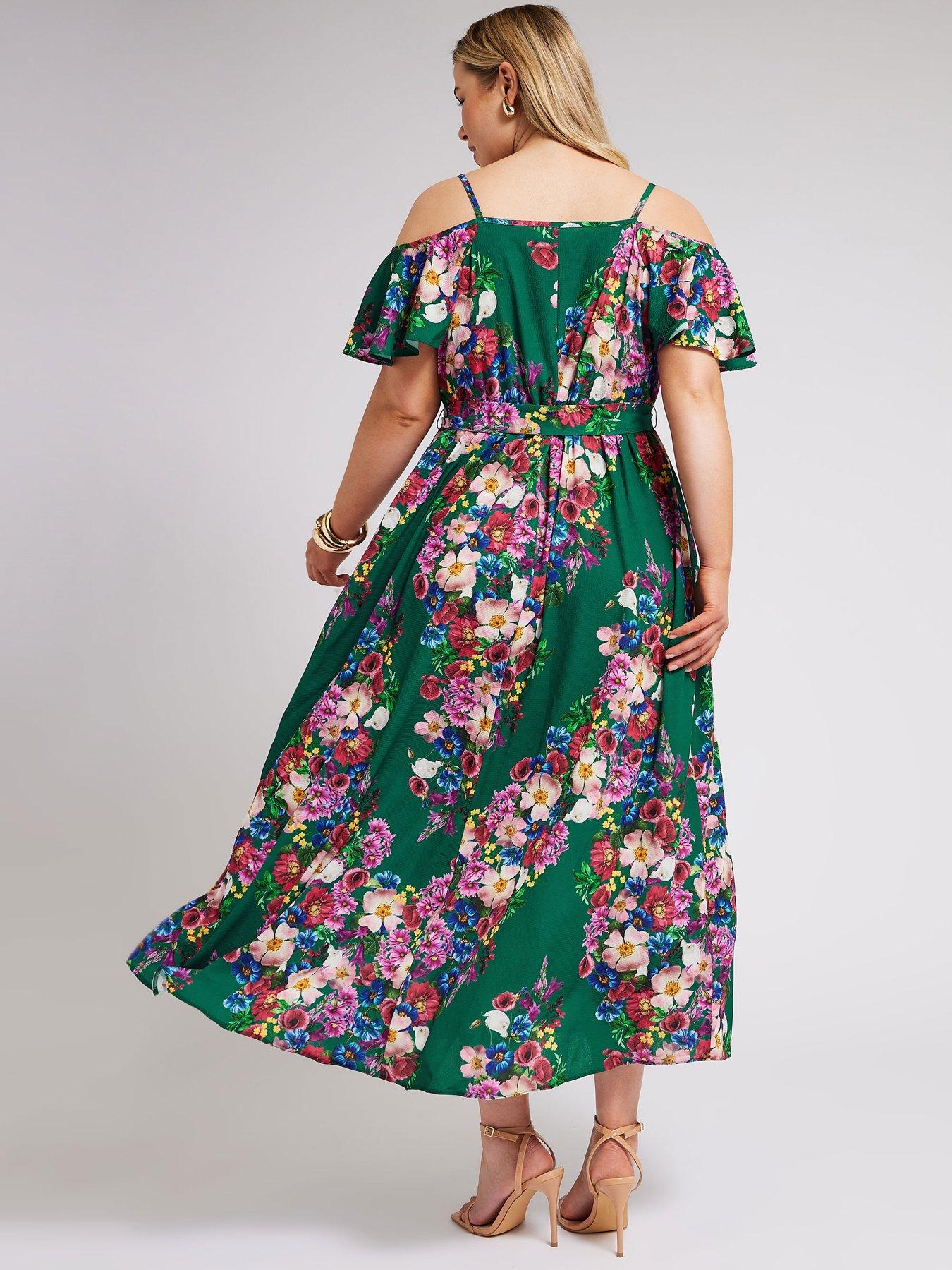 Yours Curve Floral Cold Shoulder Wrap Dress | Very.co.uk