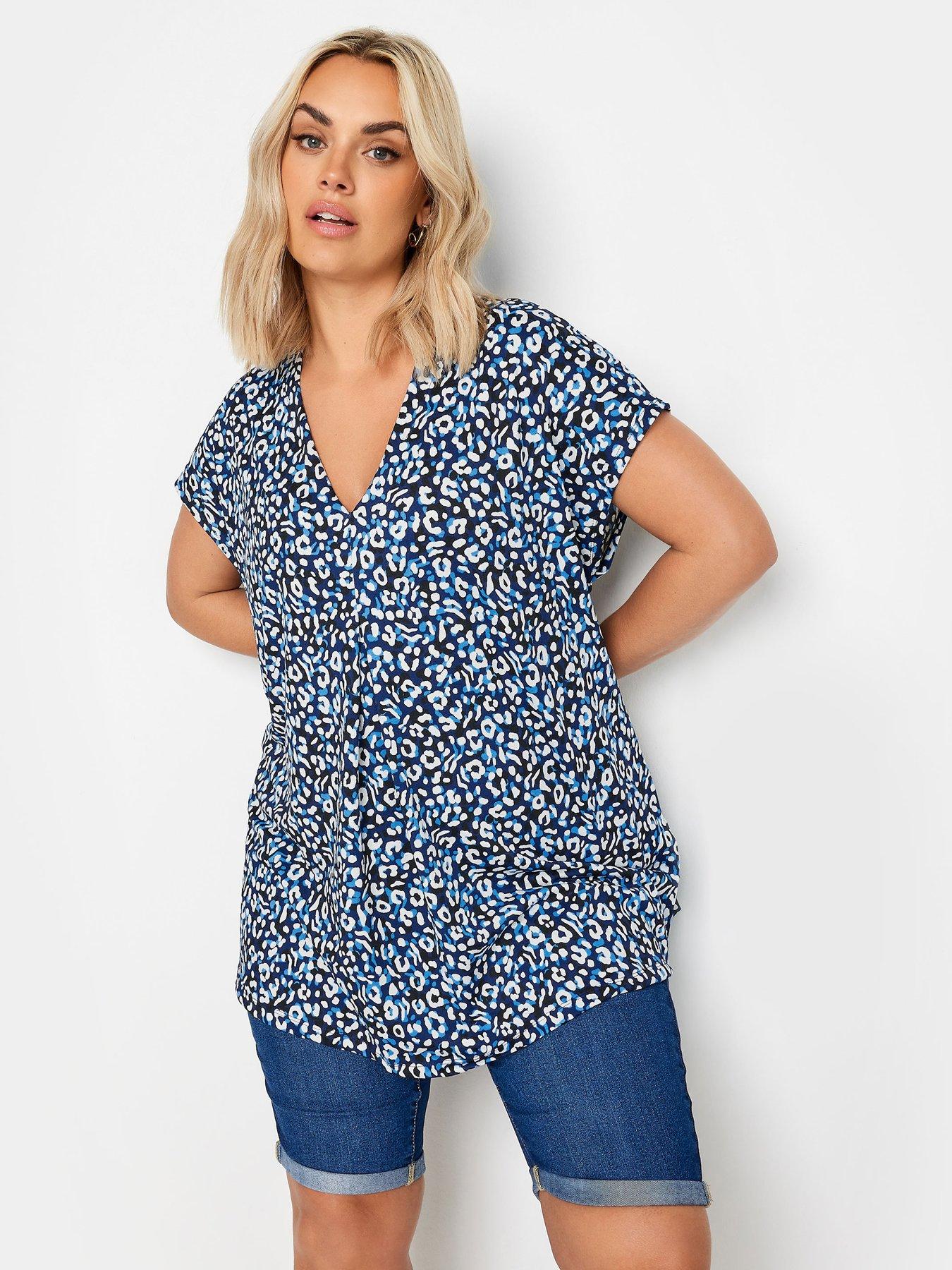 Yours Curve Pleat Grown On Blue Leopard Print, Blue, Size 16, Women