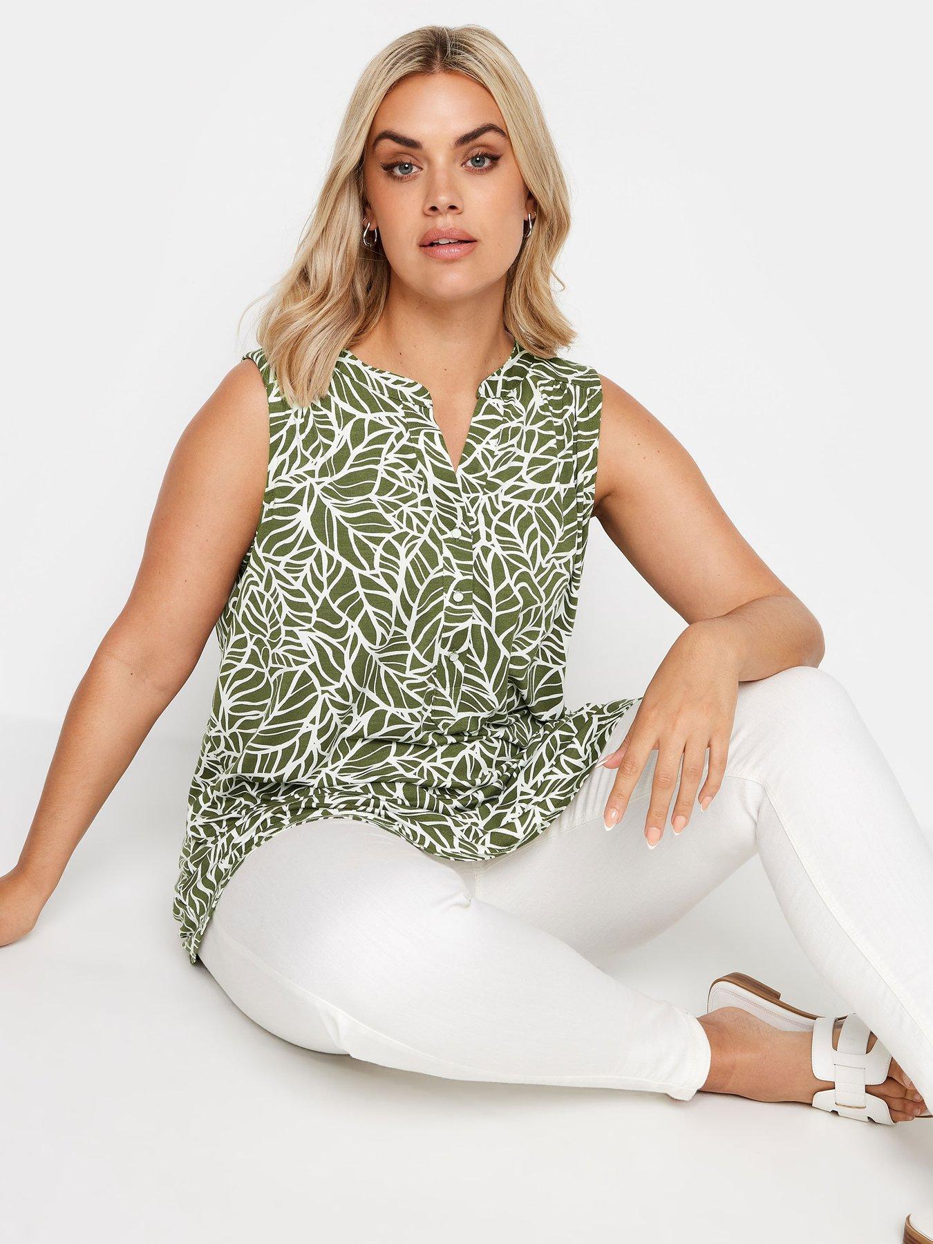 undefined Curve Sleeveless Blouse Khaki Linear