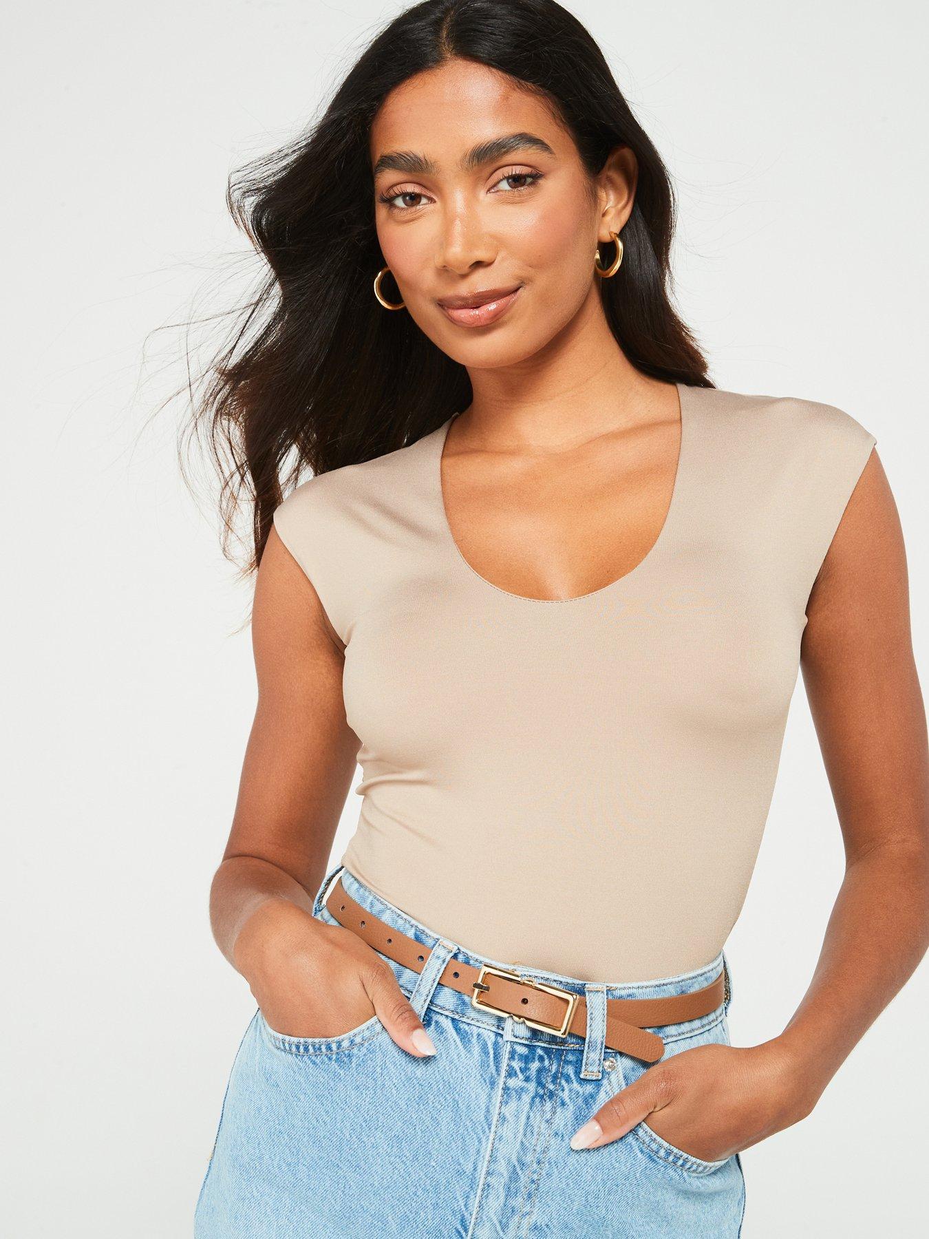 V by Very Scooped Neck Short Sleeve Body Nude Very