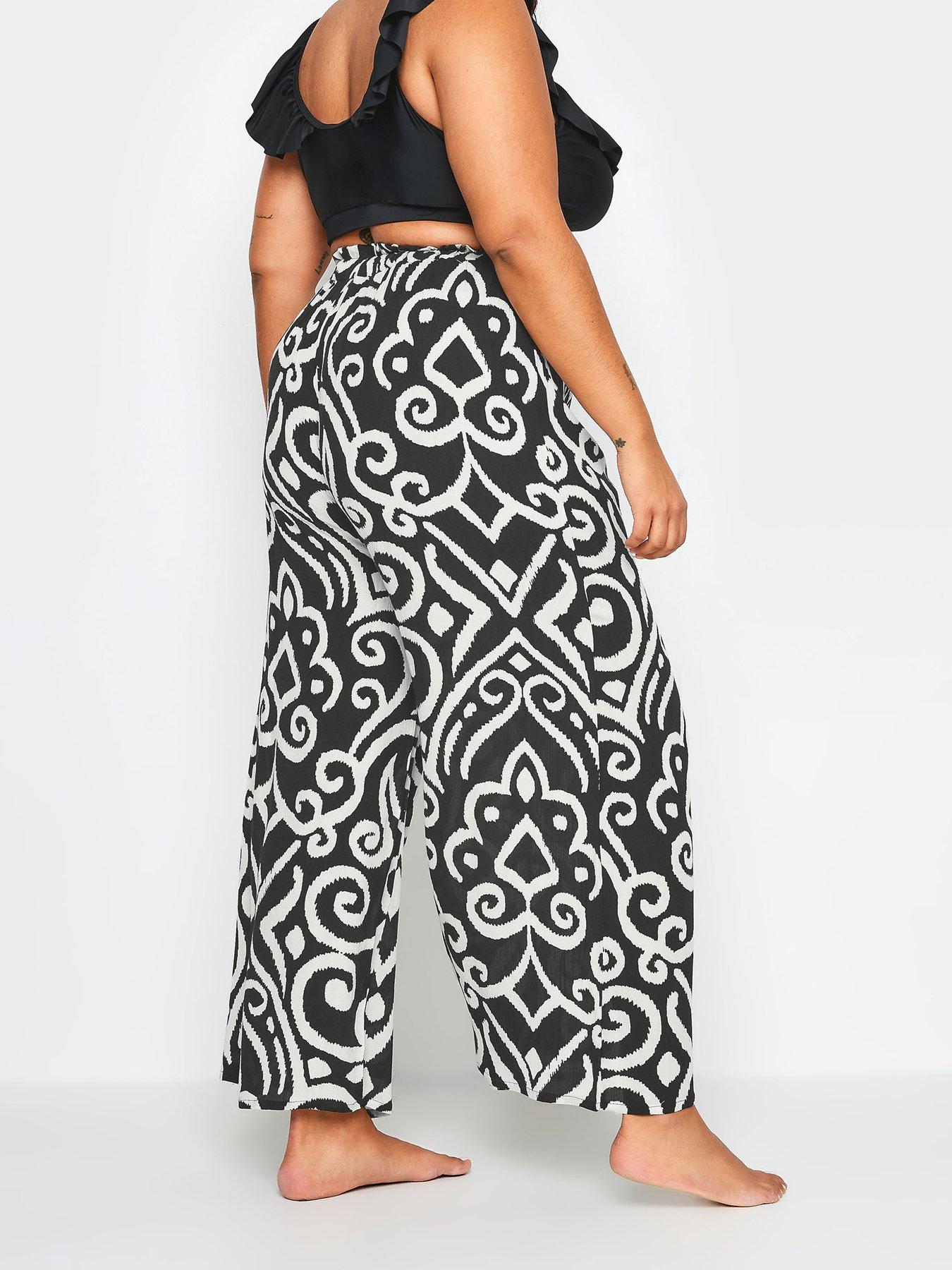 Image 2 of 4 of Yours Curve Monotone Woodblock Tassel Trouser - Black