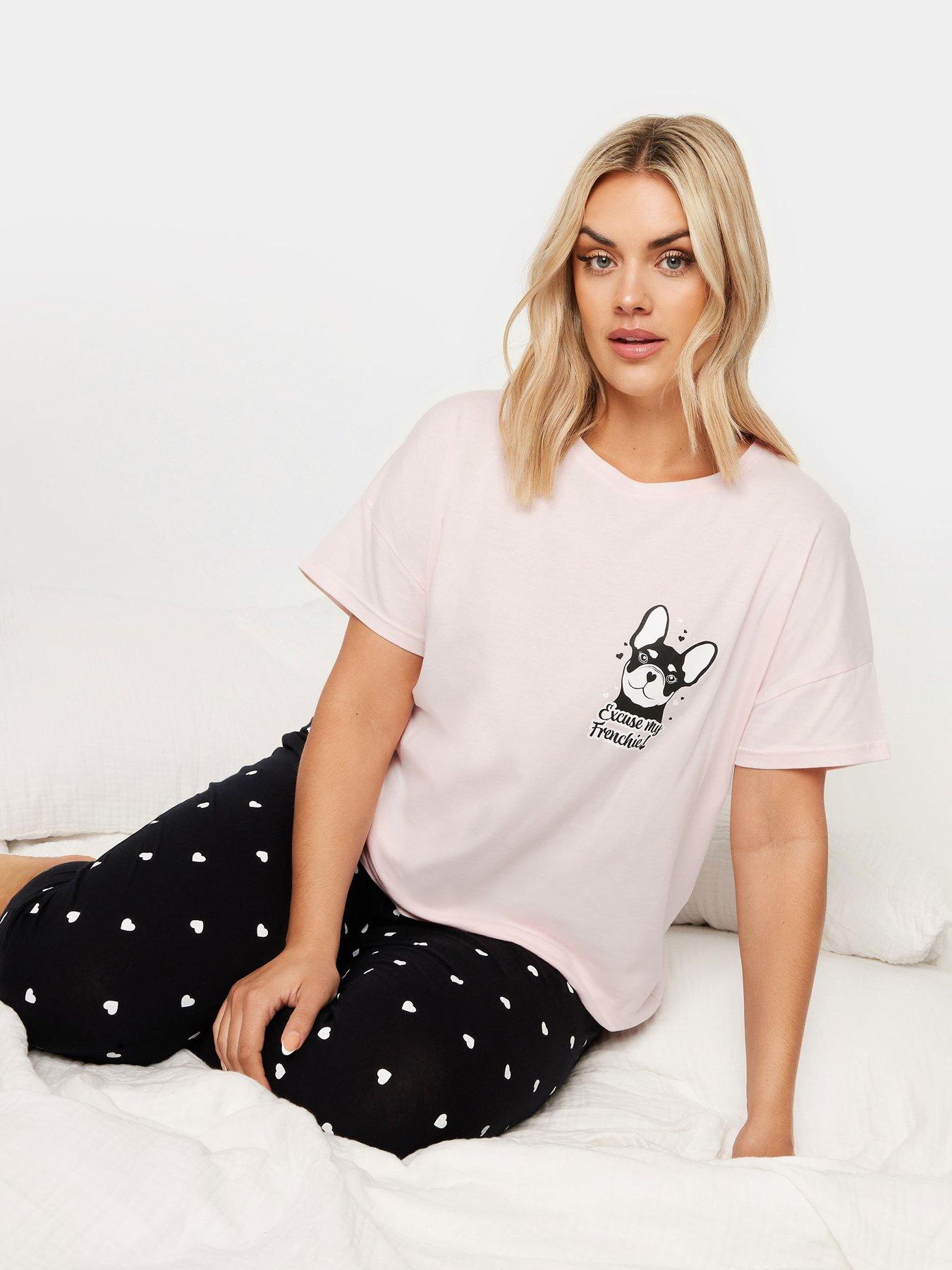Yours Curve Excuse My Frenchie Sleep Tee Cuffed Pj Set - Pink, Pink, Size 26-28, Women