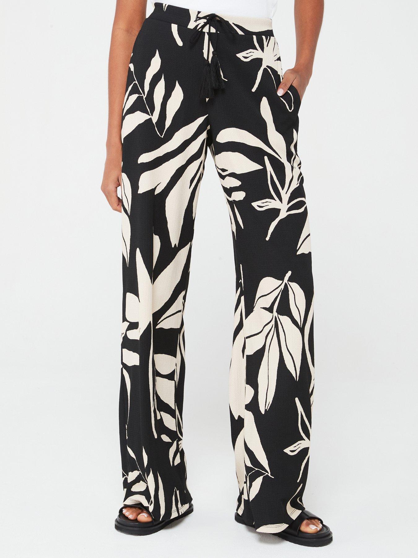 V by Very Palm Print Wide Leg Trouser Mono Very