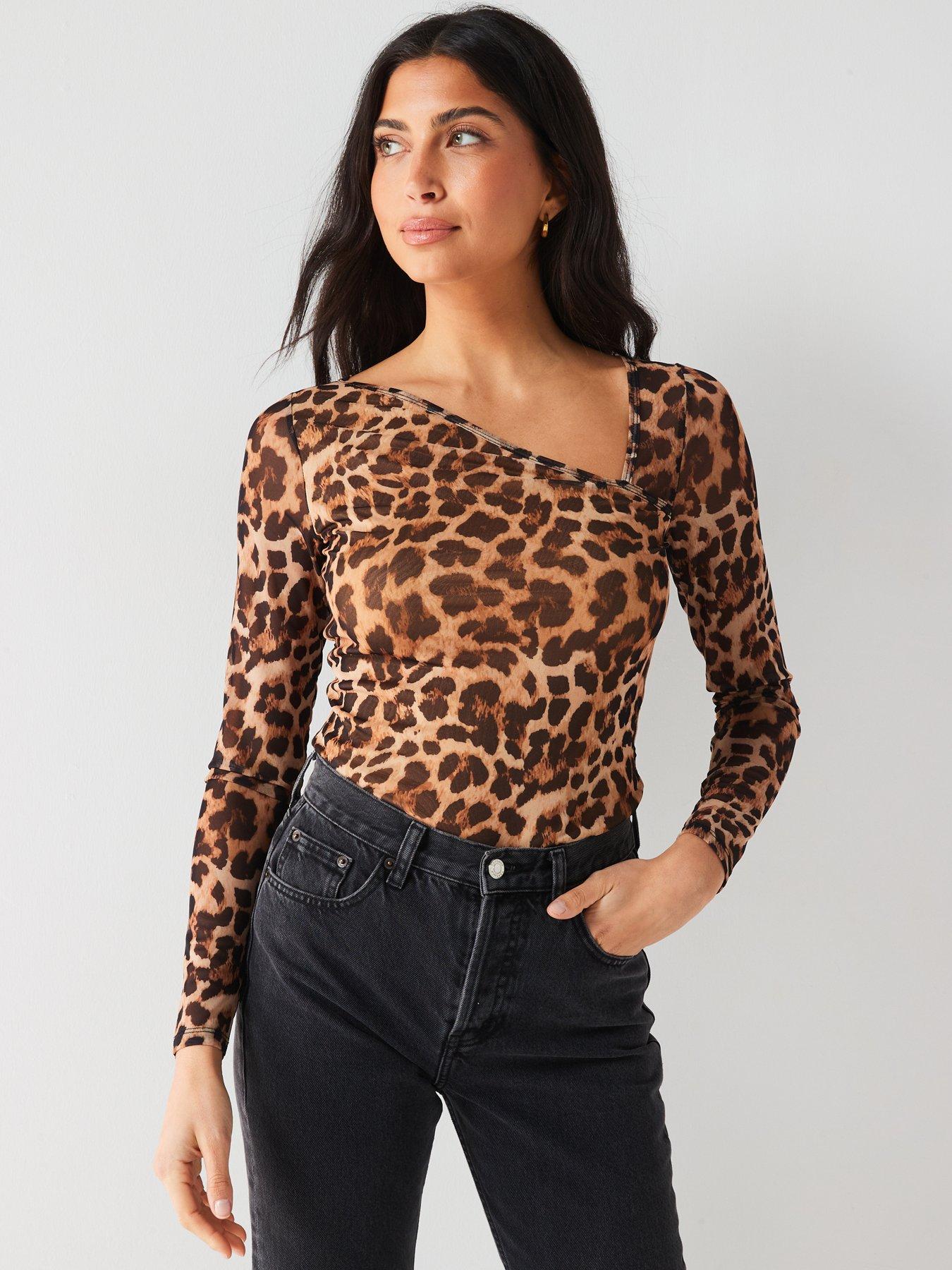 V by Very Asymmetric Sheer Long Sleeve Top - Print | Very.co.uk