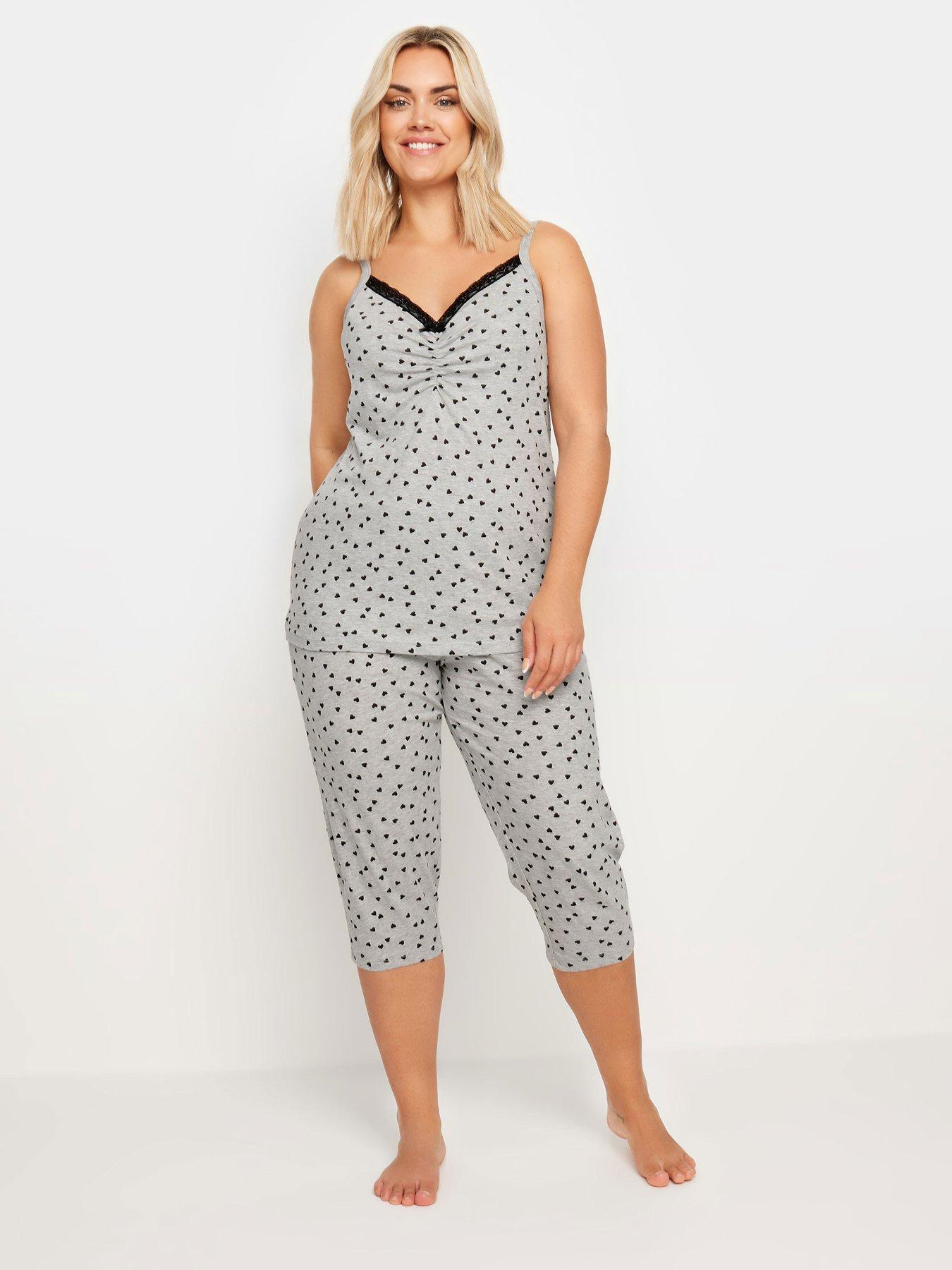 Yours Curve Random Heart Cami Crop Pj Set - Grey