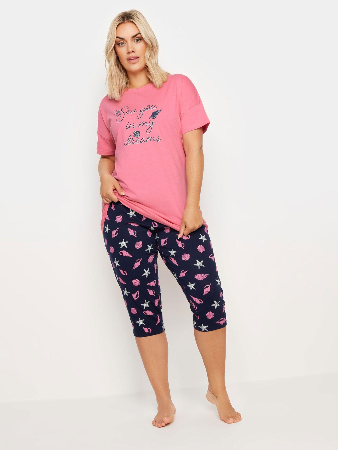 Yours Curve Sea You In My Dreams Sleep Tee Crop Pj Set - Pink