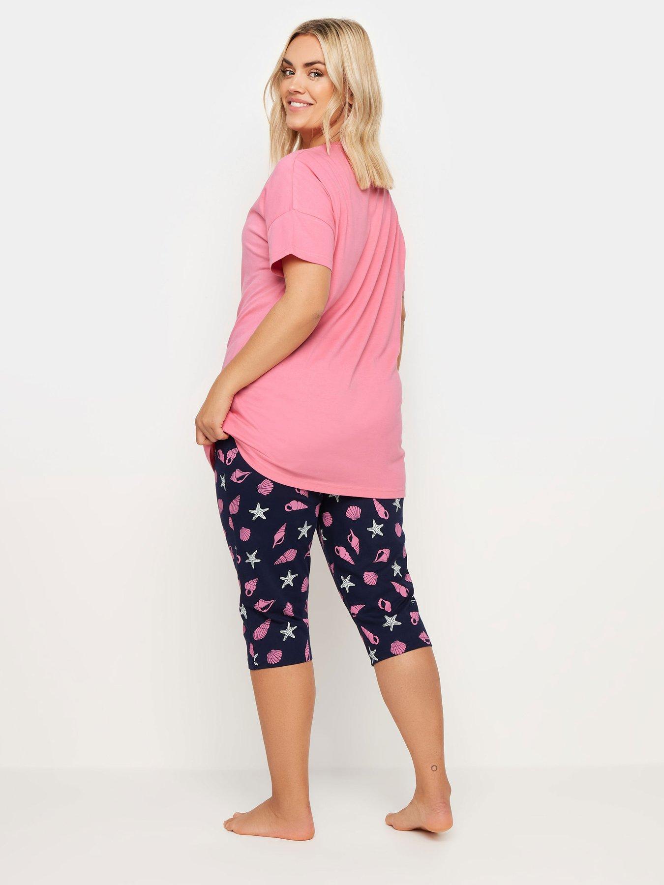 Yours Curve Sea You In My Dreams Sleep Tee Crop Pj Set - Pink | Very.co.uk