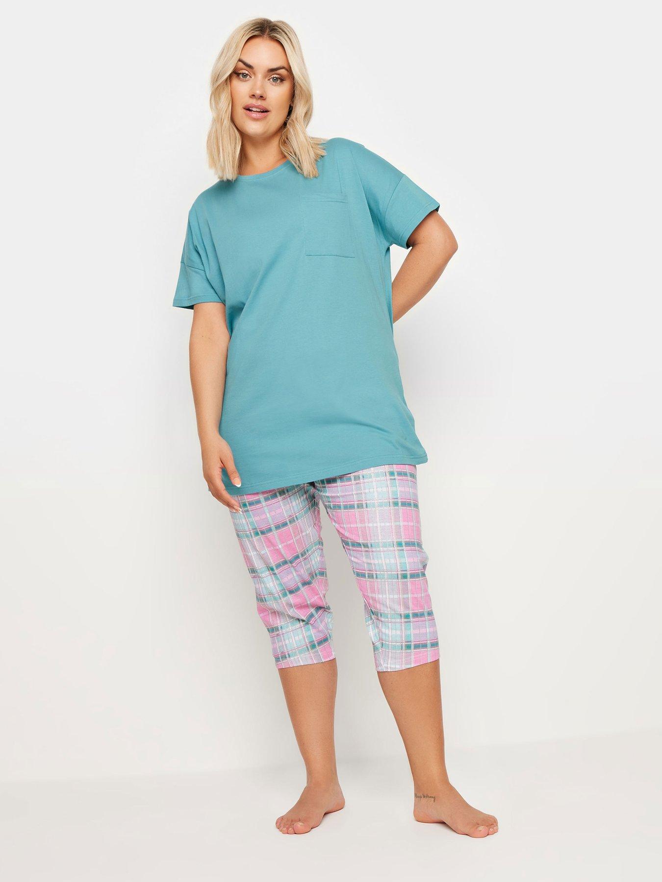 Curve Spring Check Sleep Tee Crop Pj Set Blue