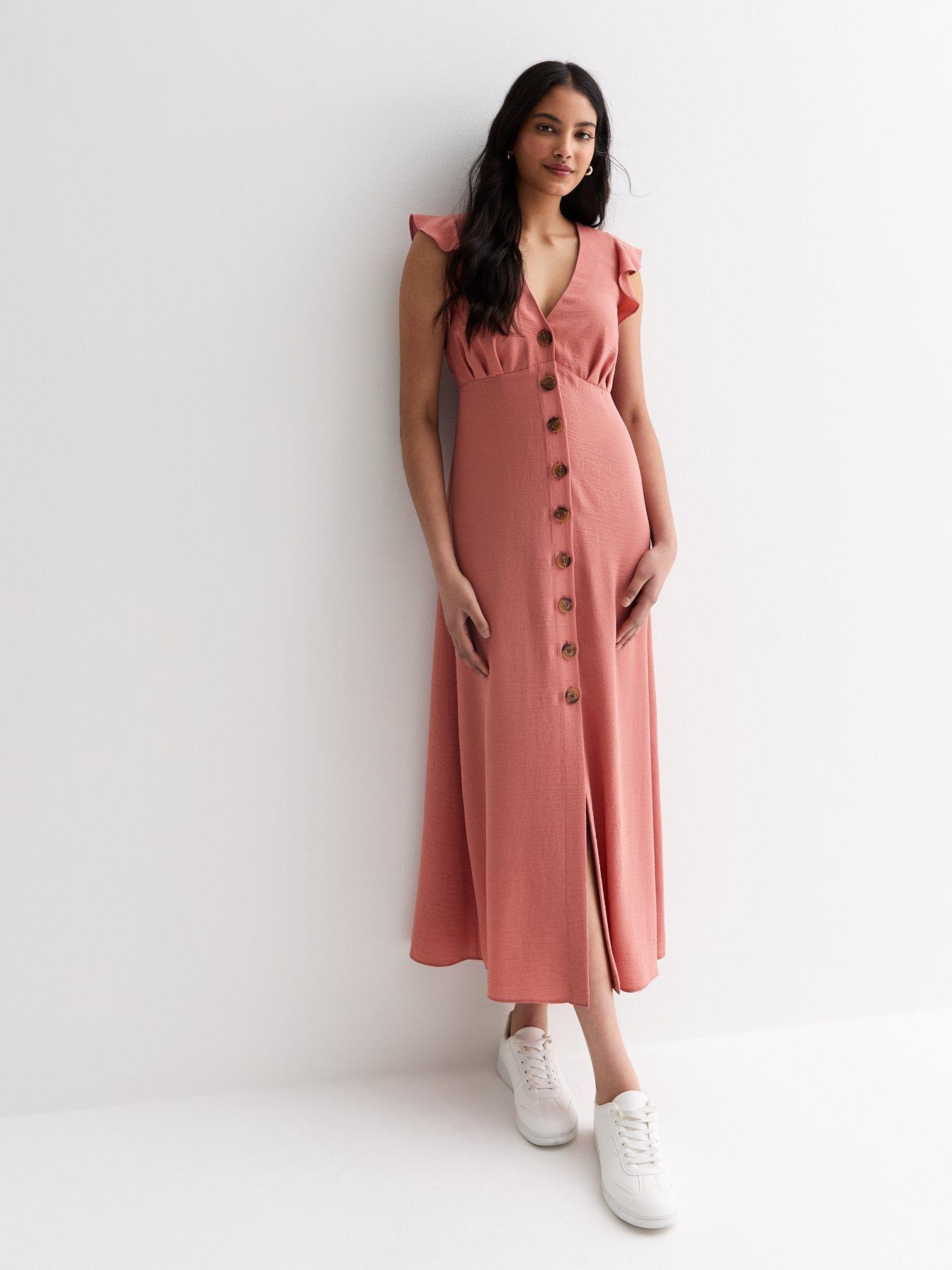 Pink button midi dress hotsell