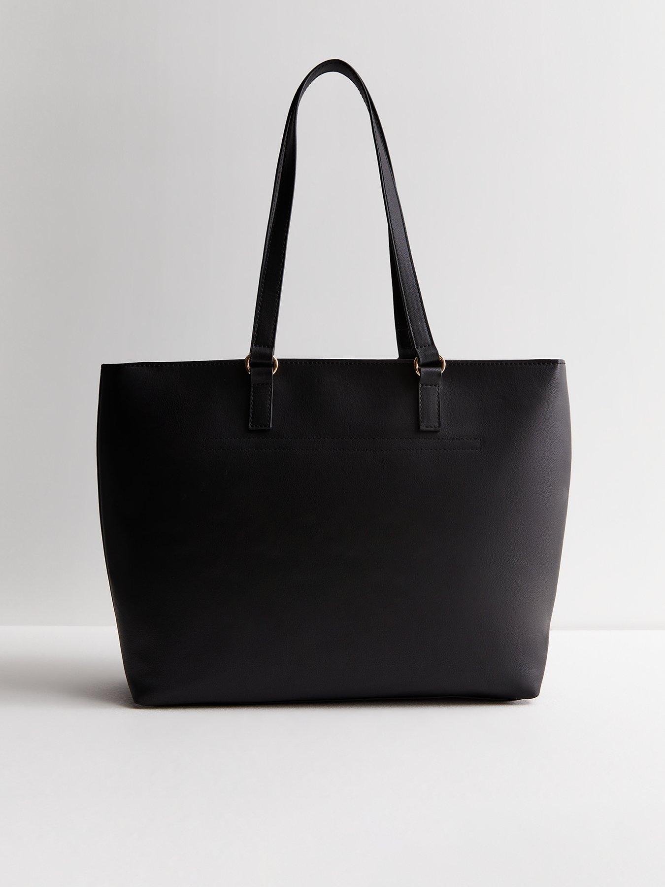 New Look Black Leather Look Zip Front Tote Bag Very