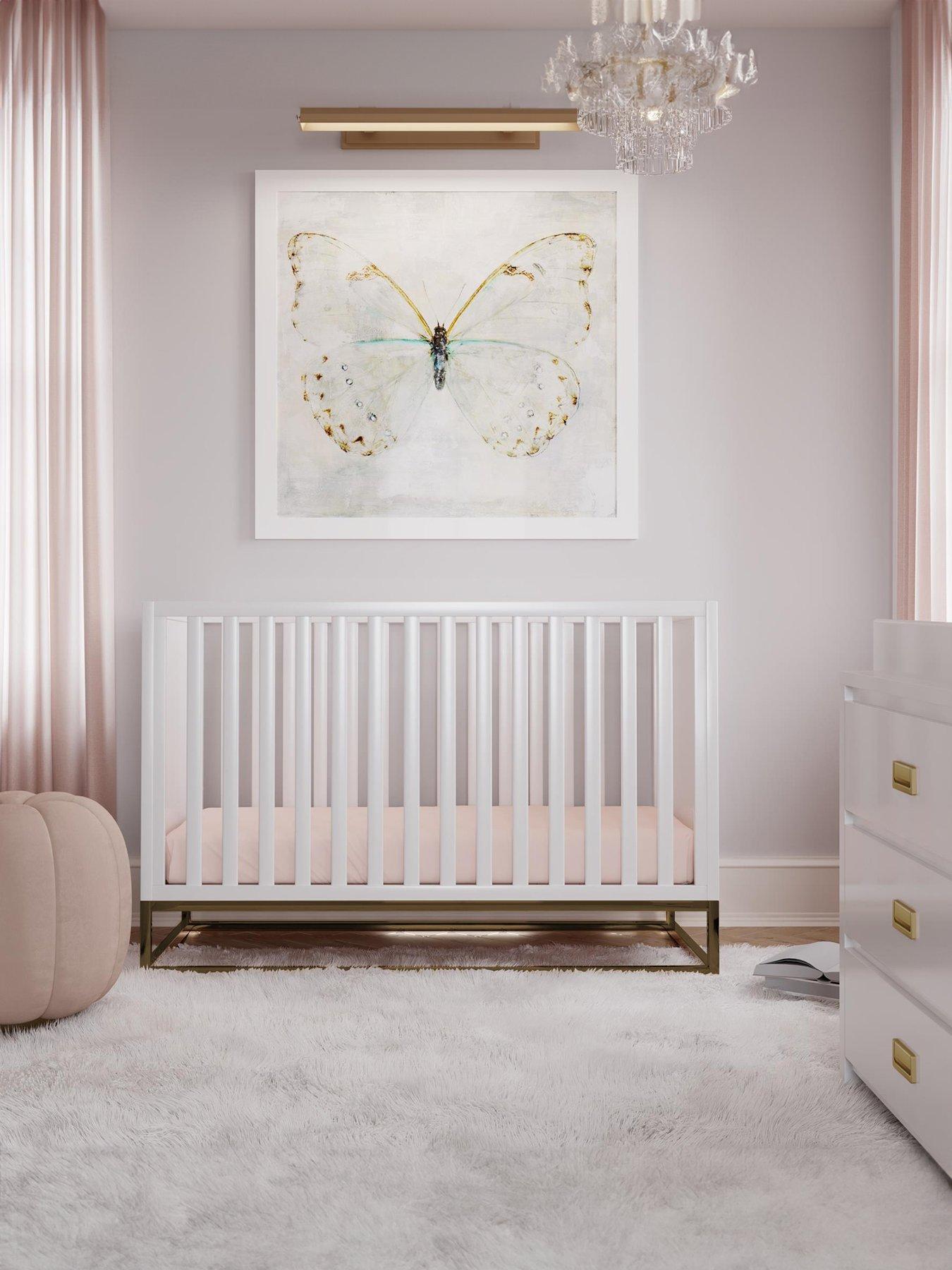 Product photograph of Little Seeds Monarch Hill Haven 3-in-1 Convertible Wood Crib With Metal Base - White With Gold Base from very.co.uk