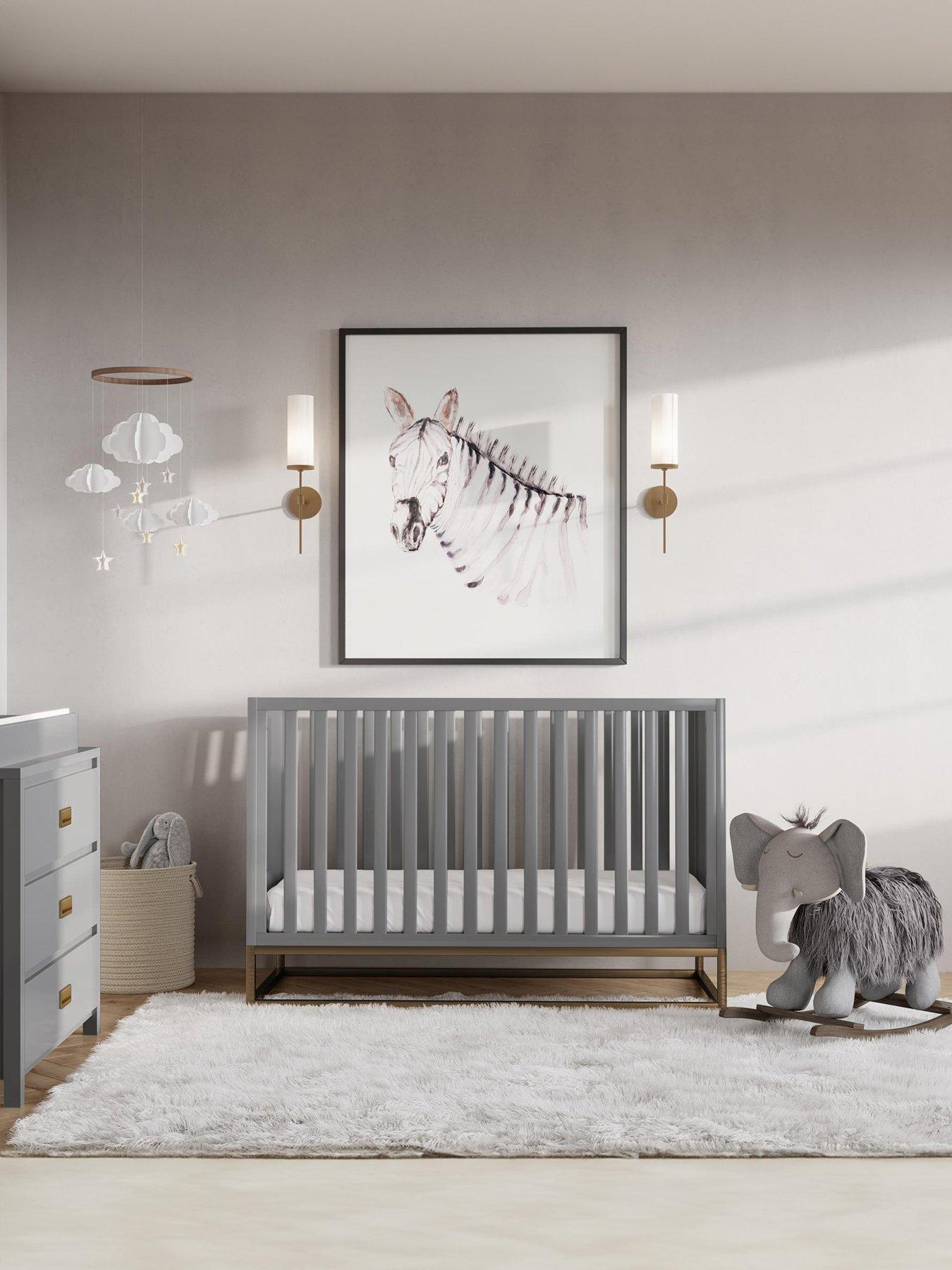 Product photograph of Little Seeds Monarch Hill Haven 3-in-1 Convertible Wood Crib With Metal Base - Dove Grey With Gold Base from very.co.uk