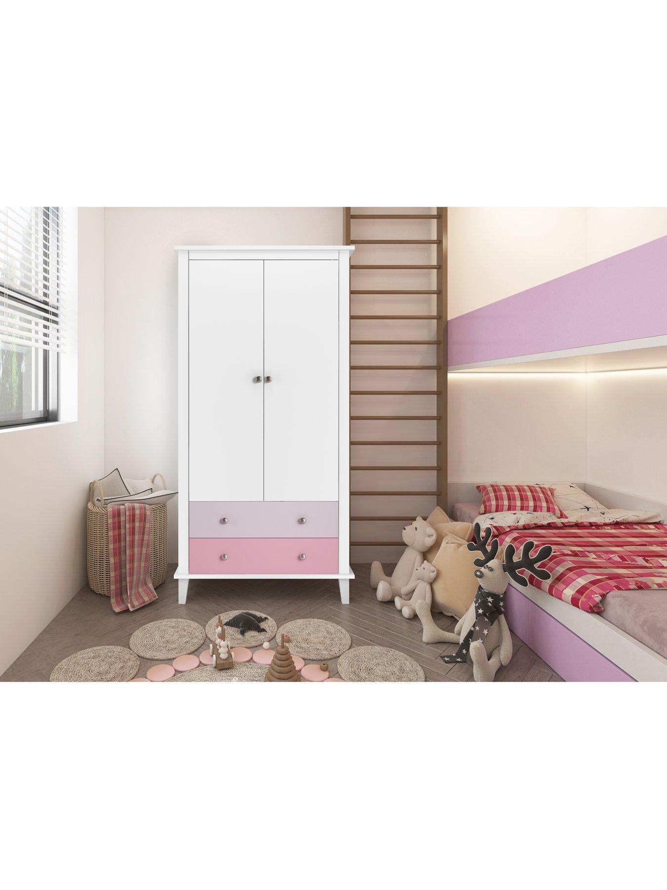 Product photograph of Little Seeds Poppy 2 Drawer Nursery Wardrobe - White Pink from very.co.uk