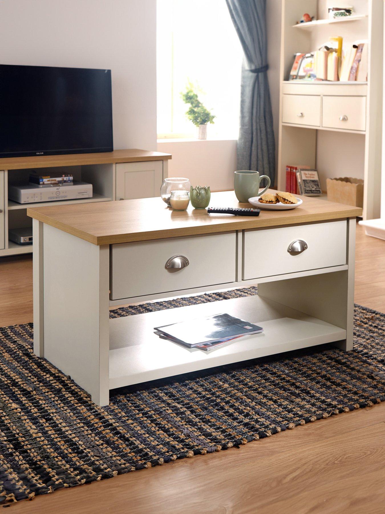 undefined Lancaster 2 Drawer Coffee Table - Cream/Oak