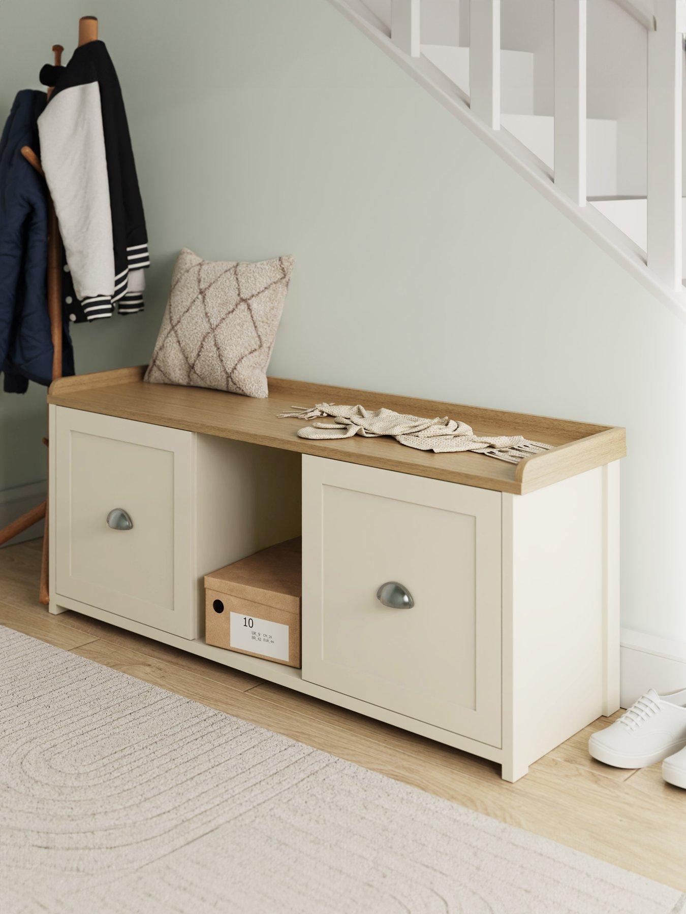GFW Lancaster 2 Door Shoe Bench - Cream/Oak - FSC® Certified