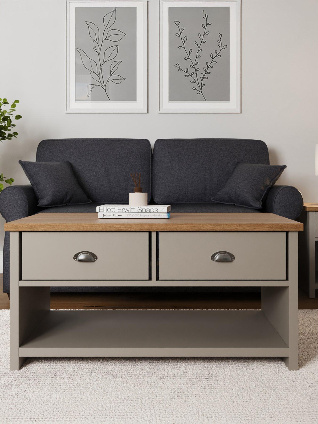 GFW Lancaster 2 Drawer Coffee Table - Grey/Oak