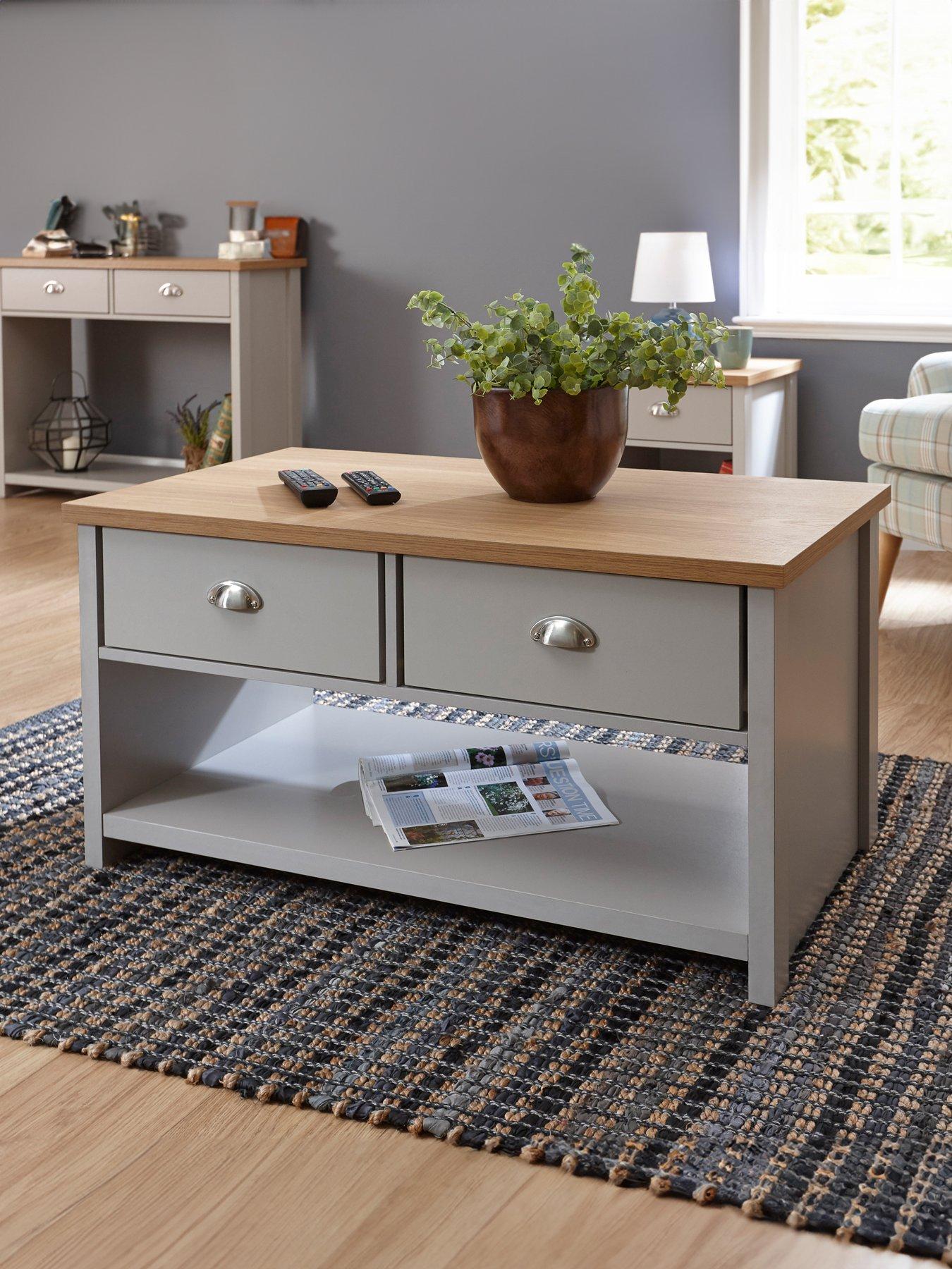 undefined Lancaster 2 Drawer Coffee Table - Grey/Oak