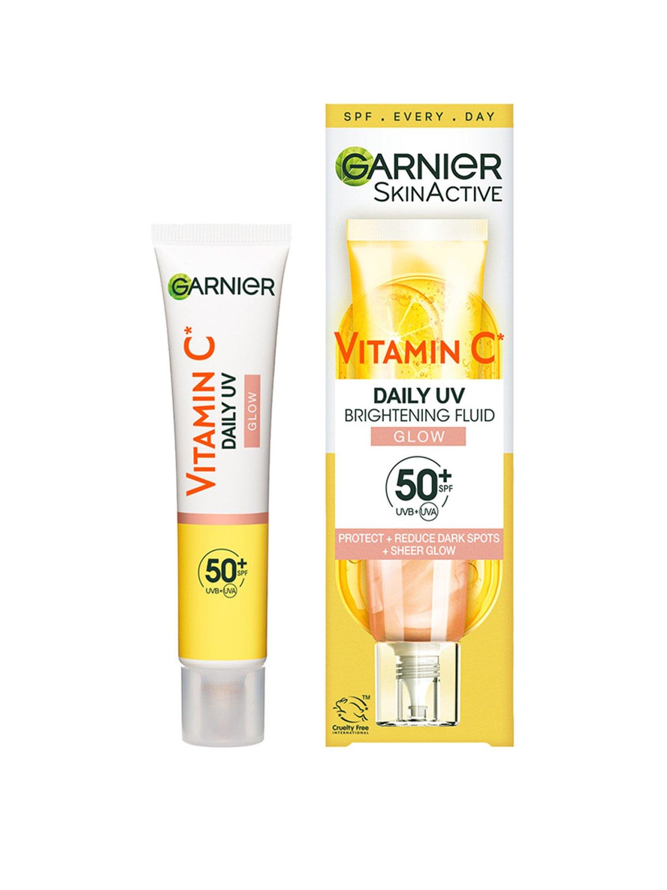 Garnier Vitamin C Daily UV Brightening Fluid Sheer Glow, SPF50+, Prevents + Corrects Sun Damages + Evens Skin tone, Face  &  Neck, For all skin types, Cruelty-Free, Vegan, 40ml