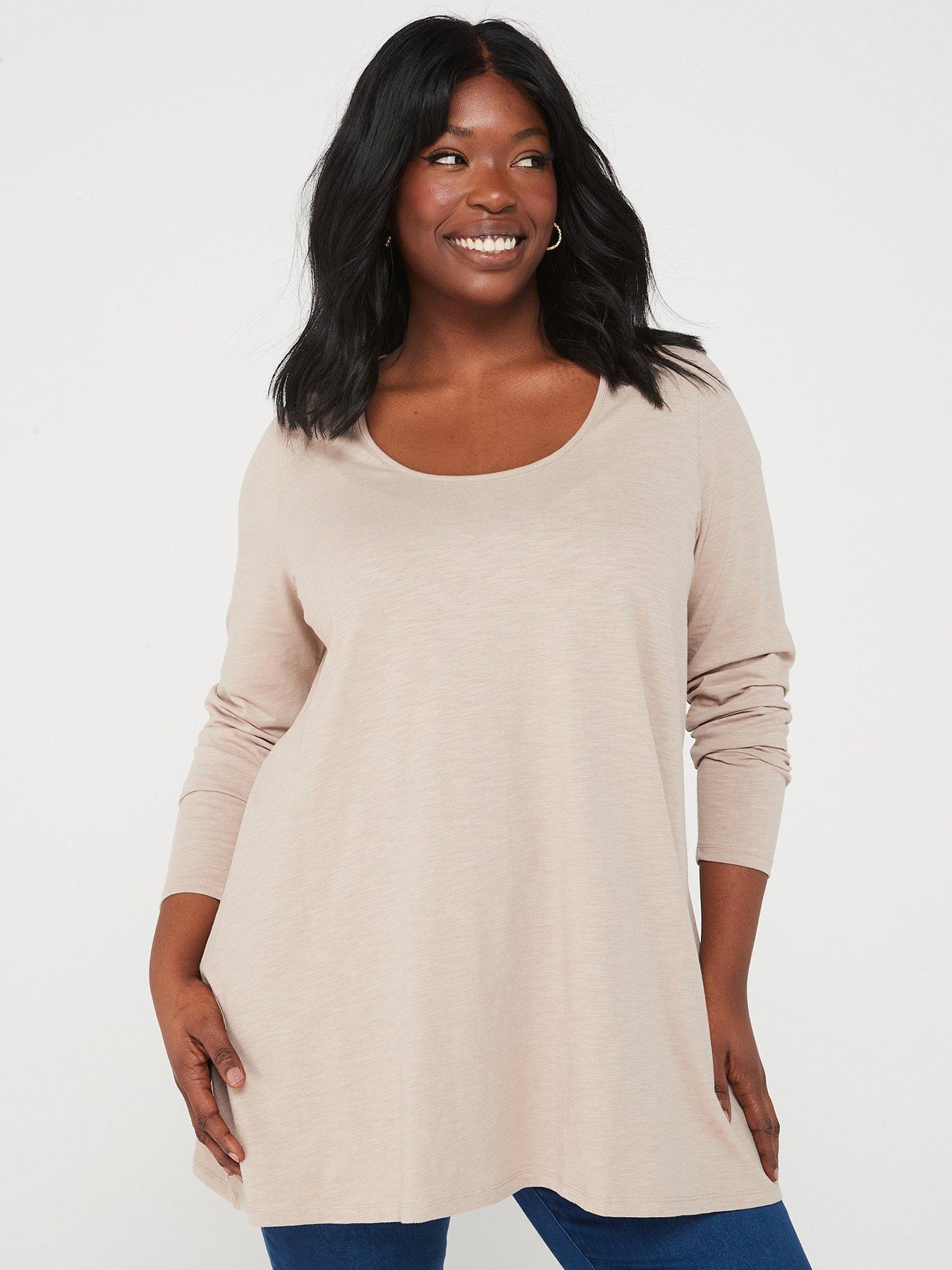 undefined Scoop Neck Long Sleeve Top - Natural