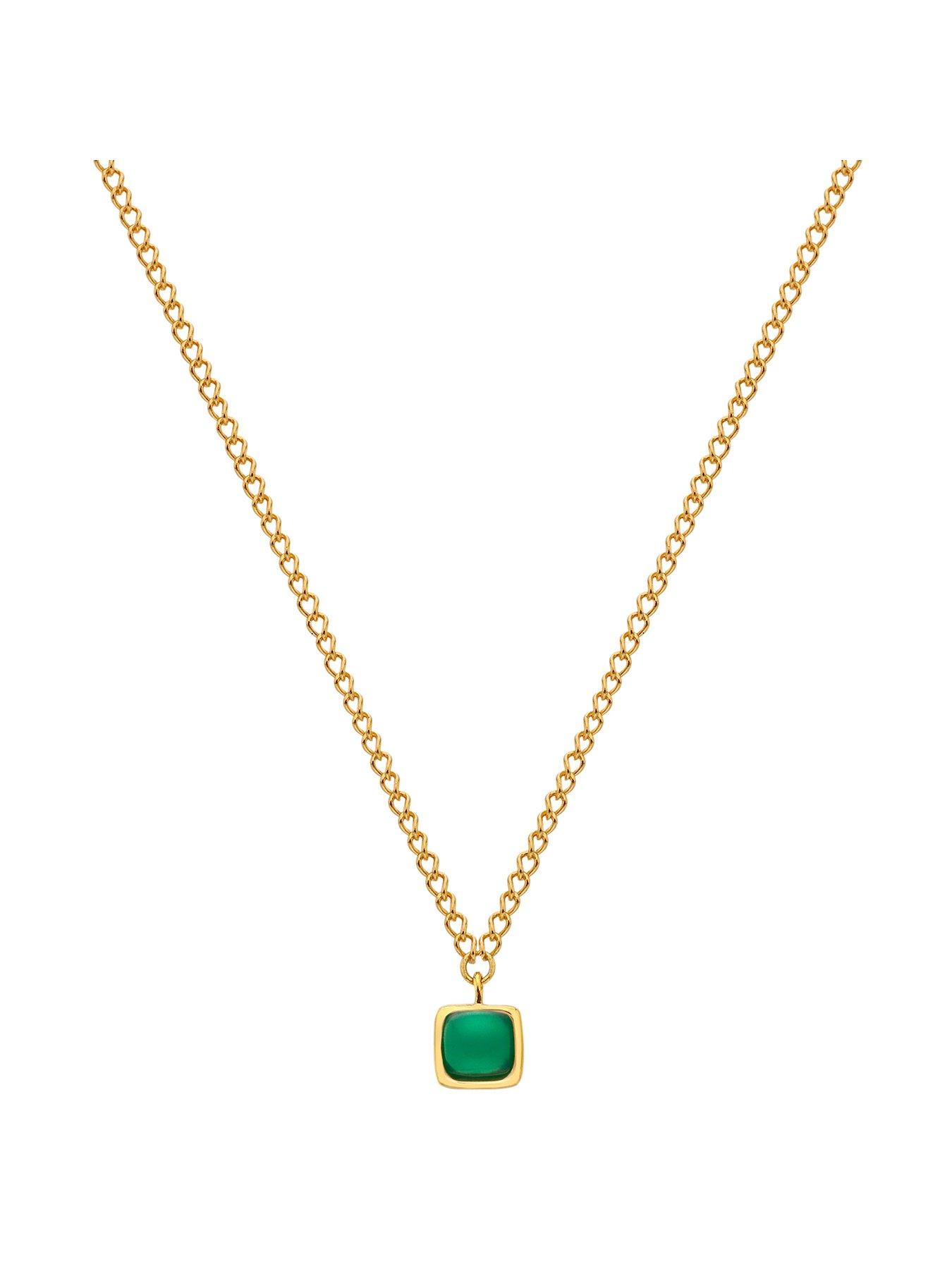 Product photograph of Hot Diamonds Hdxgem Square Necklace - Green Agate from very.co.uk