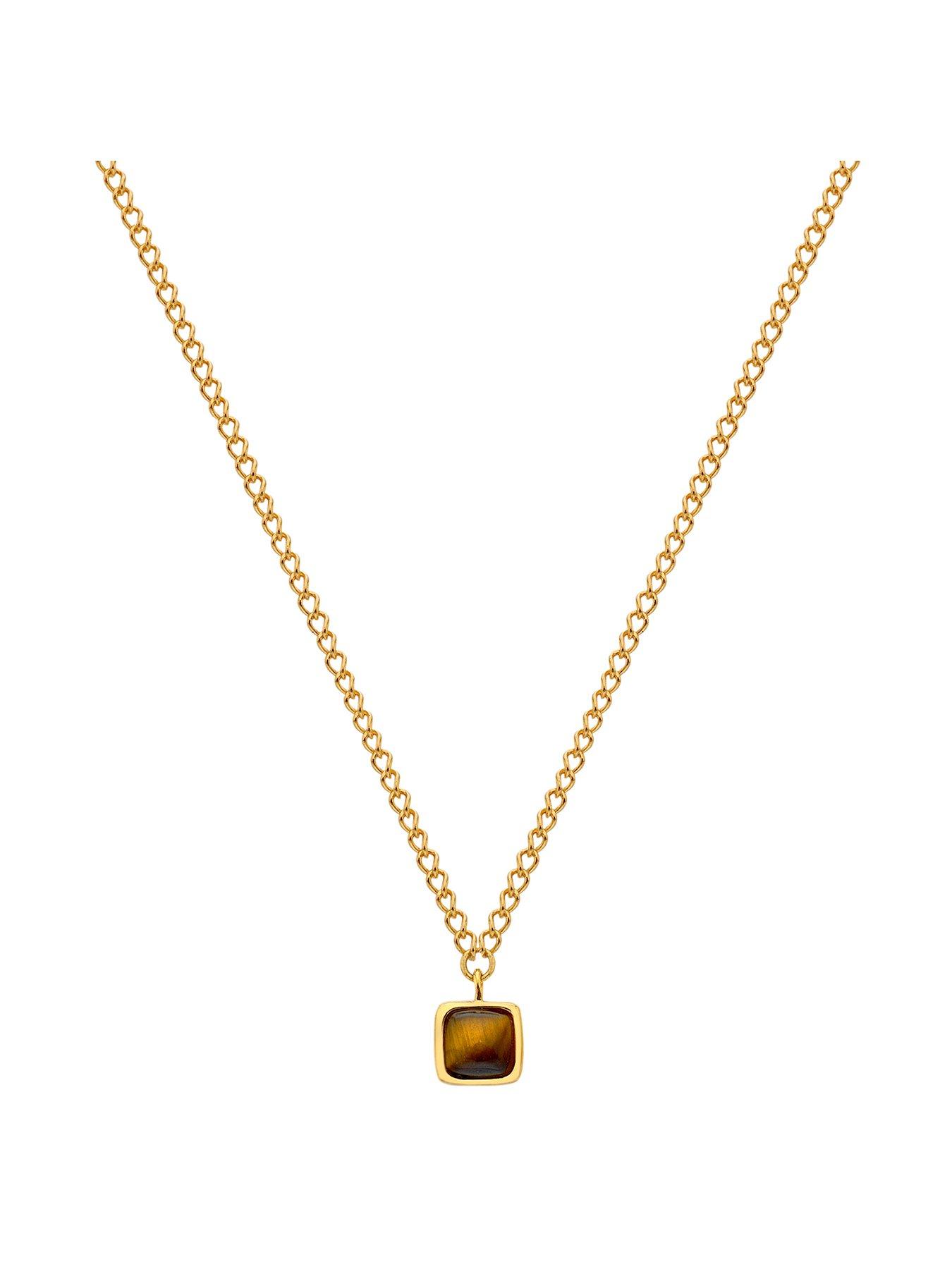 Product photograph of Hot Diamonds Hdxgem Square Necklace - Tigers Eye from very.co.uk