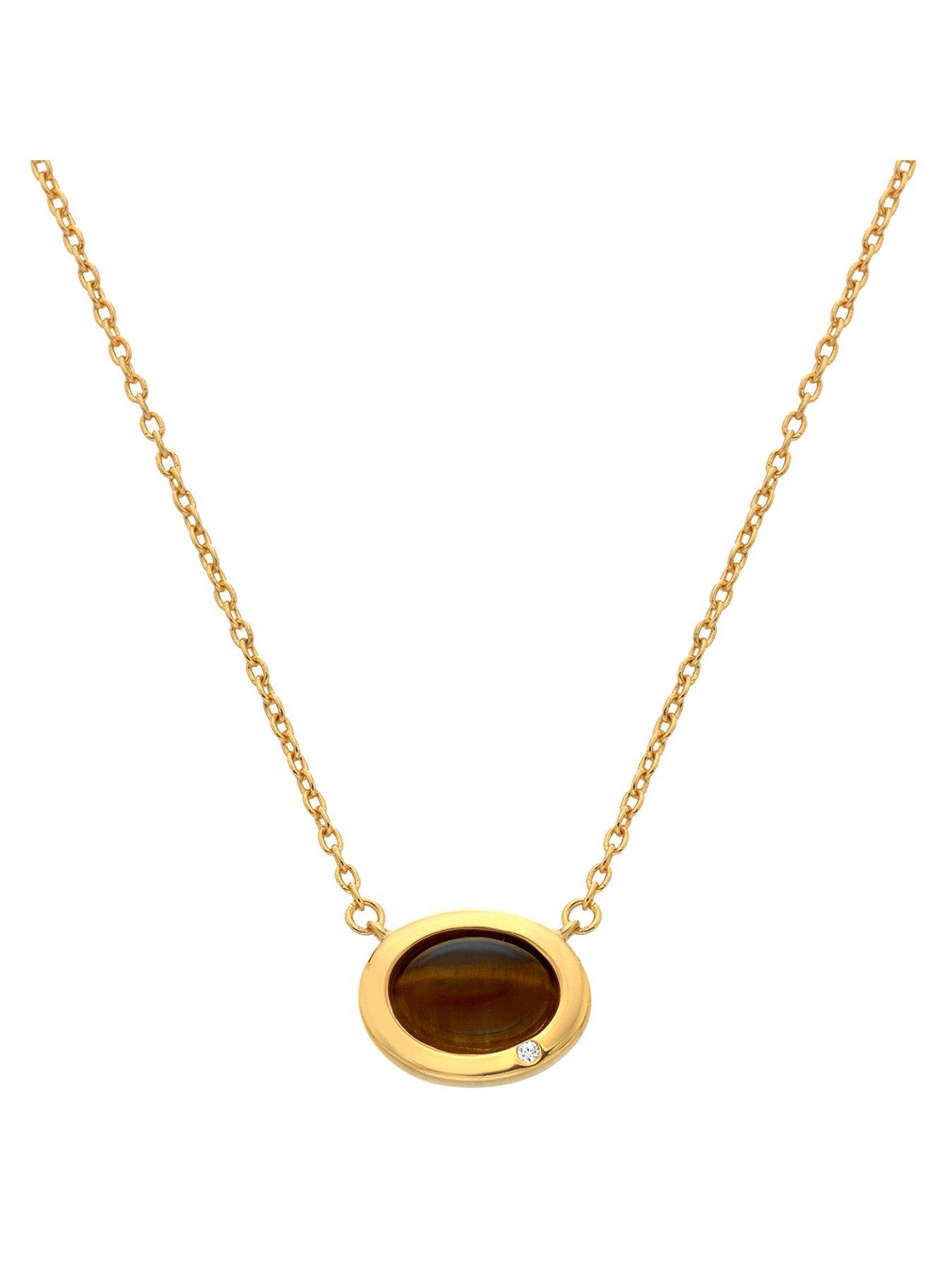 Product photograph of Hot Diamonds Hdxgem Oval Necklace - Tigers Eye from very.co.uk