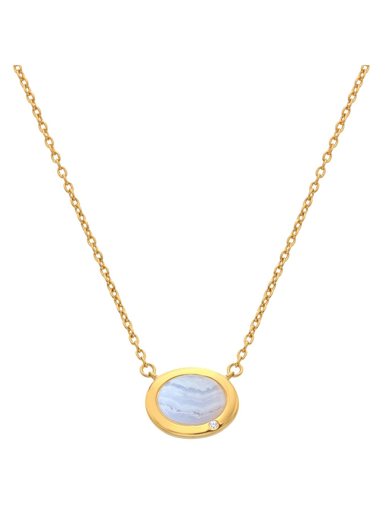 Product photograph of Hot Diamonds Hdxgem Oval Necklace - Blue Lace Agate from very.co.uk