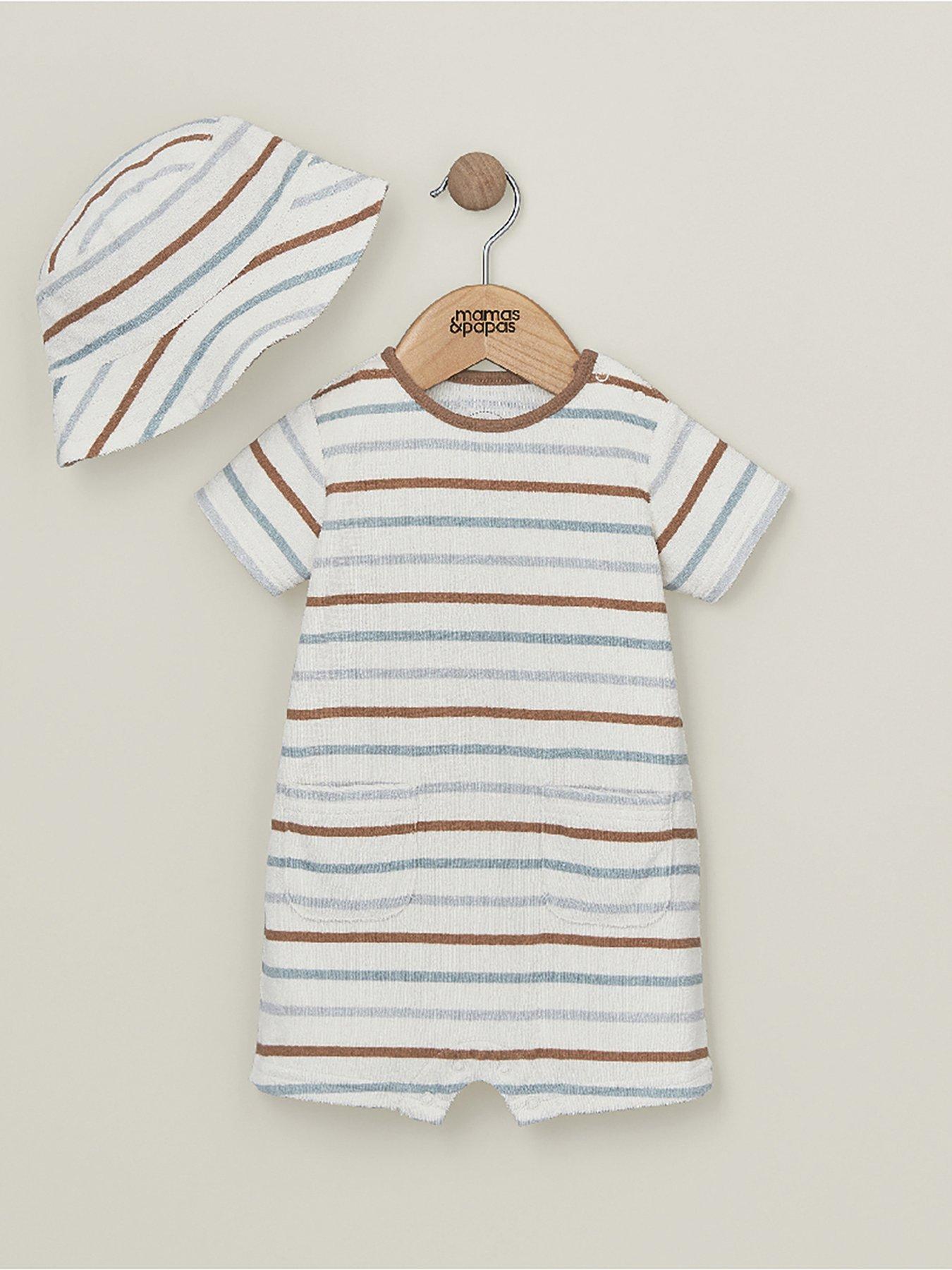 Mamas & Papas Baby Boys 2 Piece Stripe Towelling Romper & Hat Set