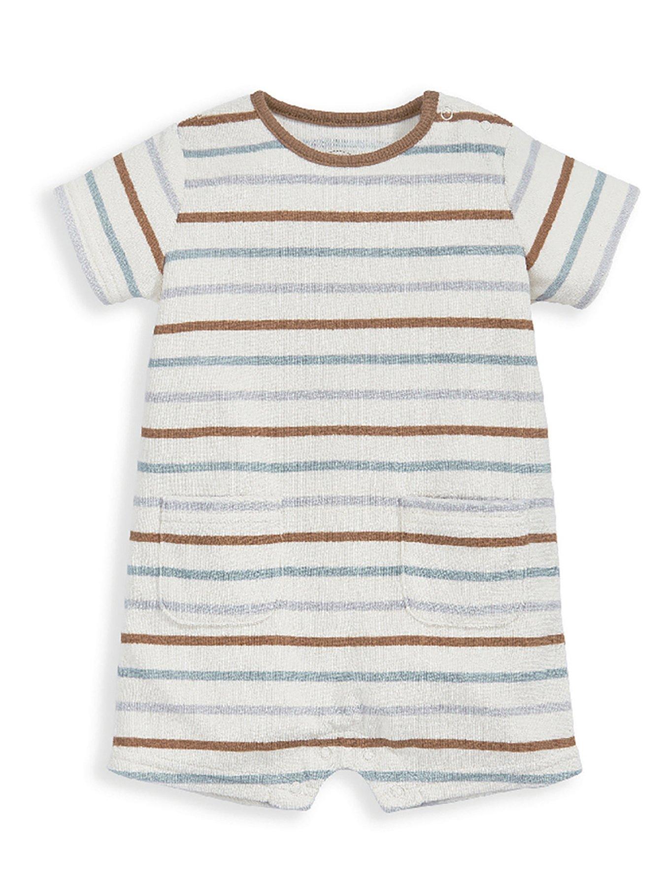 Mamas & Papas Baby Boys 2 Piece Stripe Towelling Romper & Hat Set