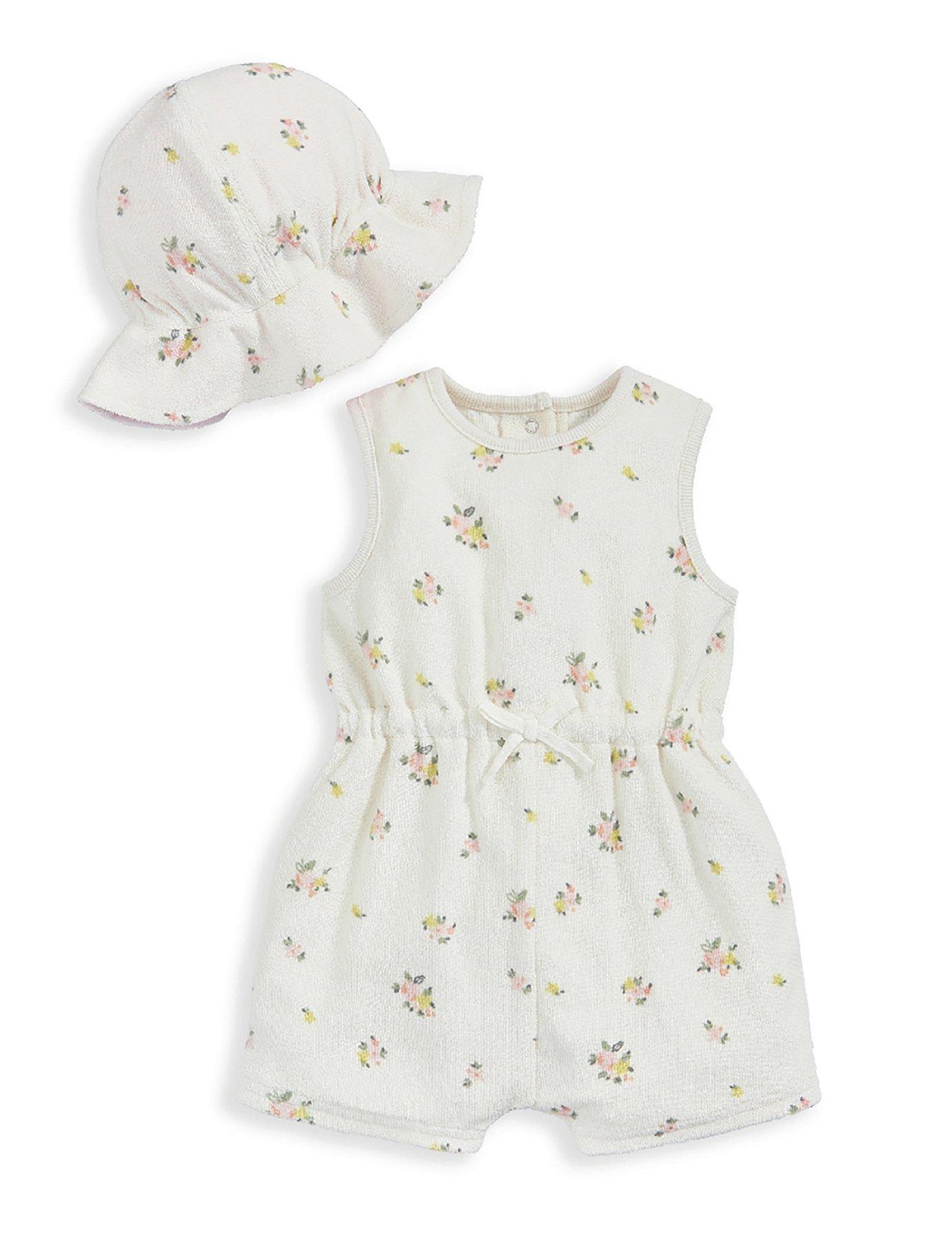 Mamas & Papas Baby Girls 2 Piece Floral Towelling Romper & Hat Set