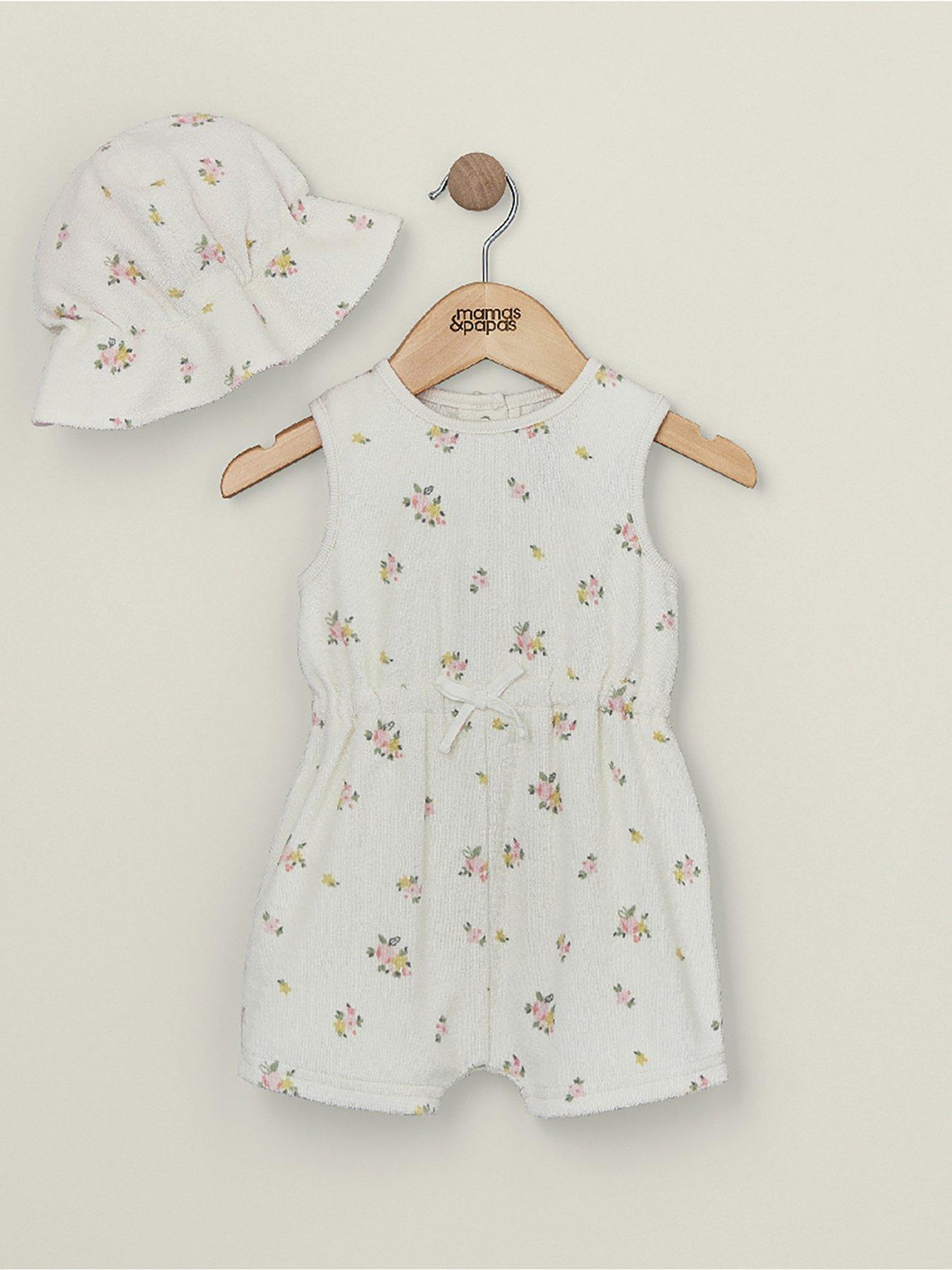 Mamas & Papas Baby Girls 2 Piece Floral Towelling Romper & Hat Set