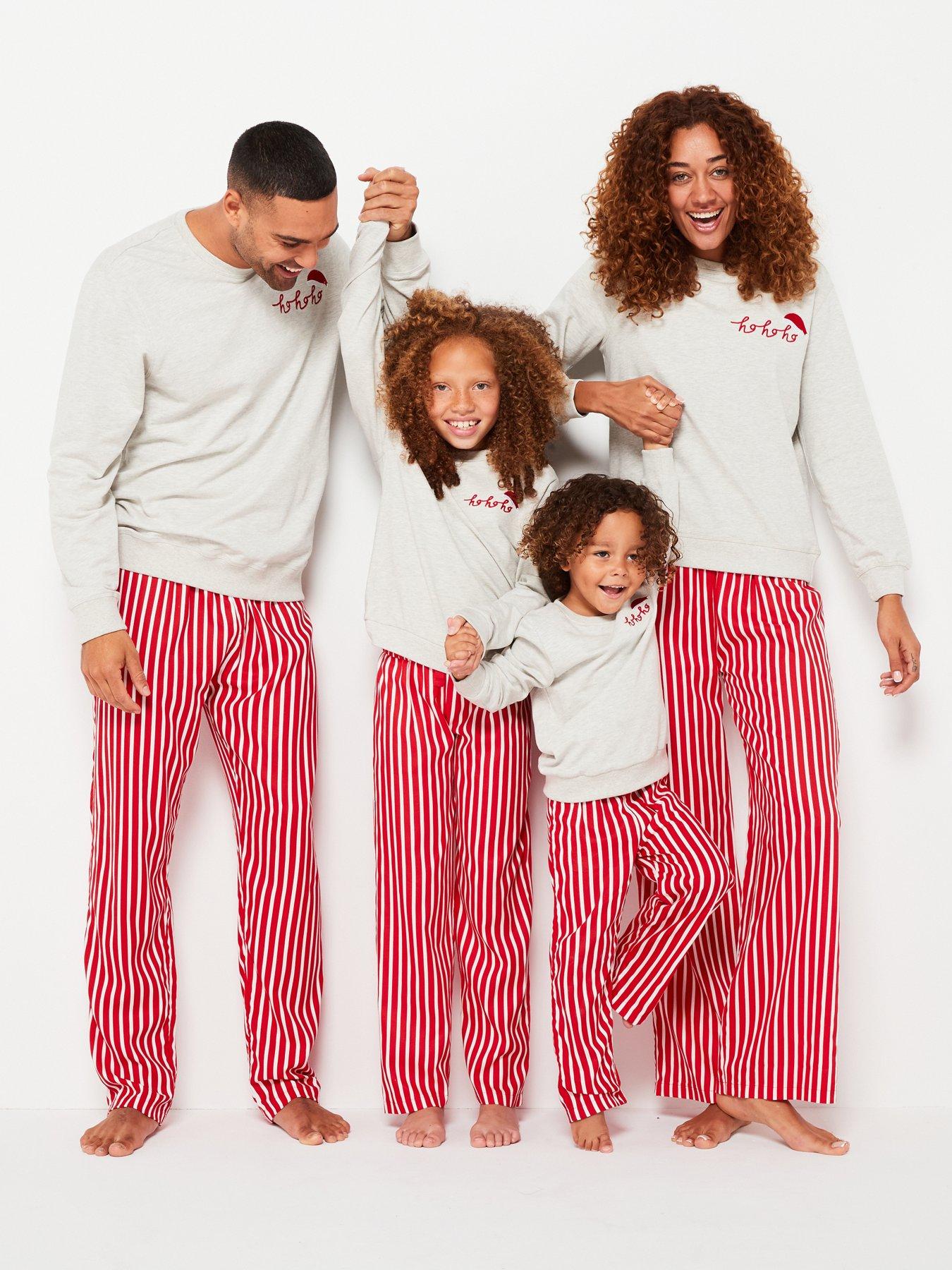 undefined Kids Family Christmas Unisex Woven Stripe and Sweat Top Pyjama - Grey/Red