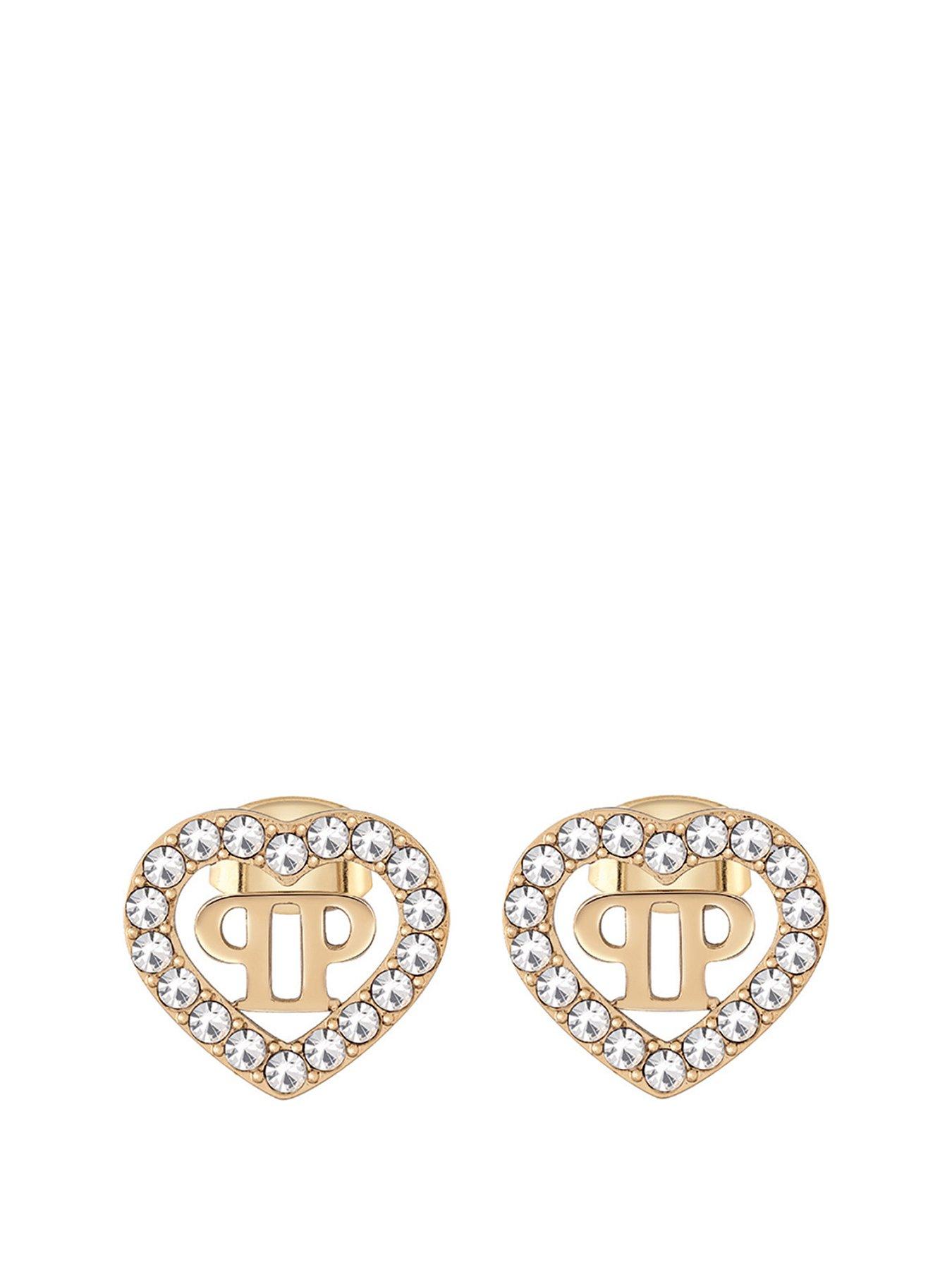 Product photograph of Philipp Plein Rocked Hearts Ip Yellow Gold Stud Earrings from very.co.uk