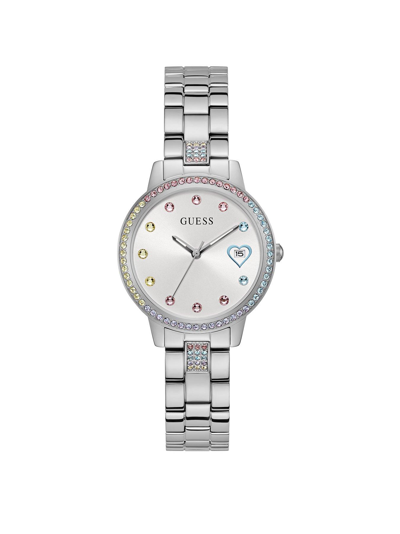 Product photograph of Guess Three Of Hearts Ladies Watch from very.co.uk