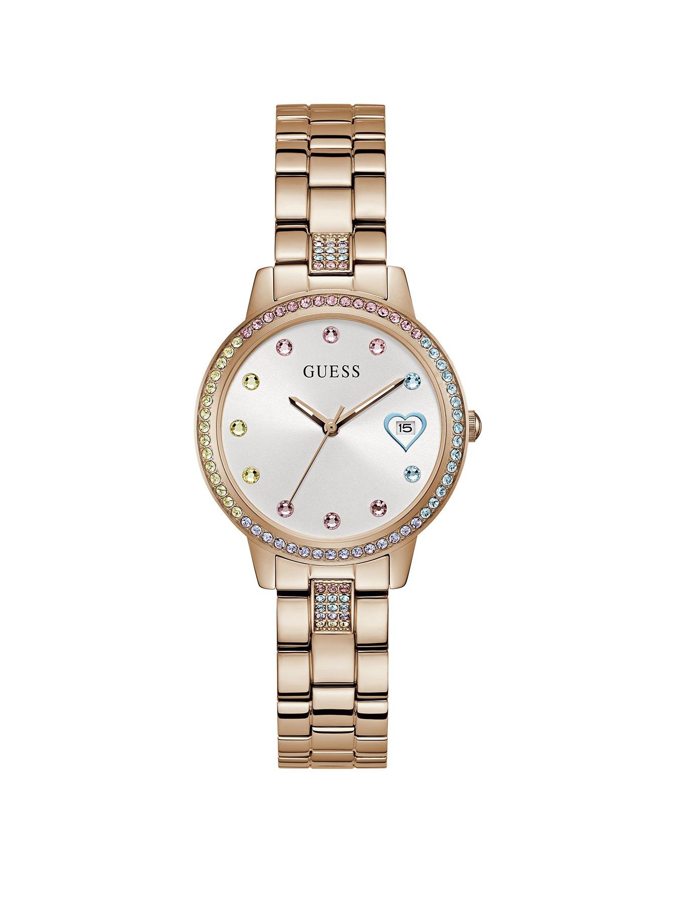 Product photograph of Guess Three Of Hearts Ladies Watch from very.co.uk